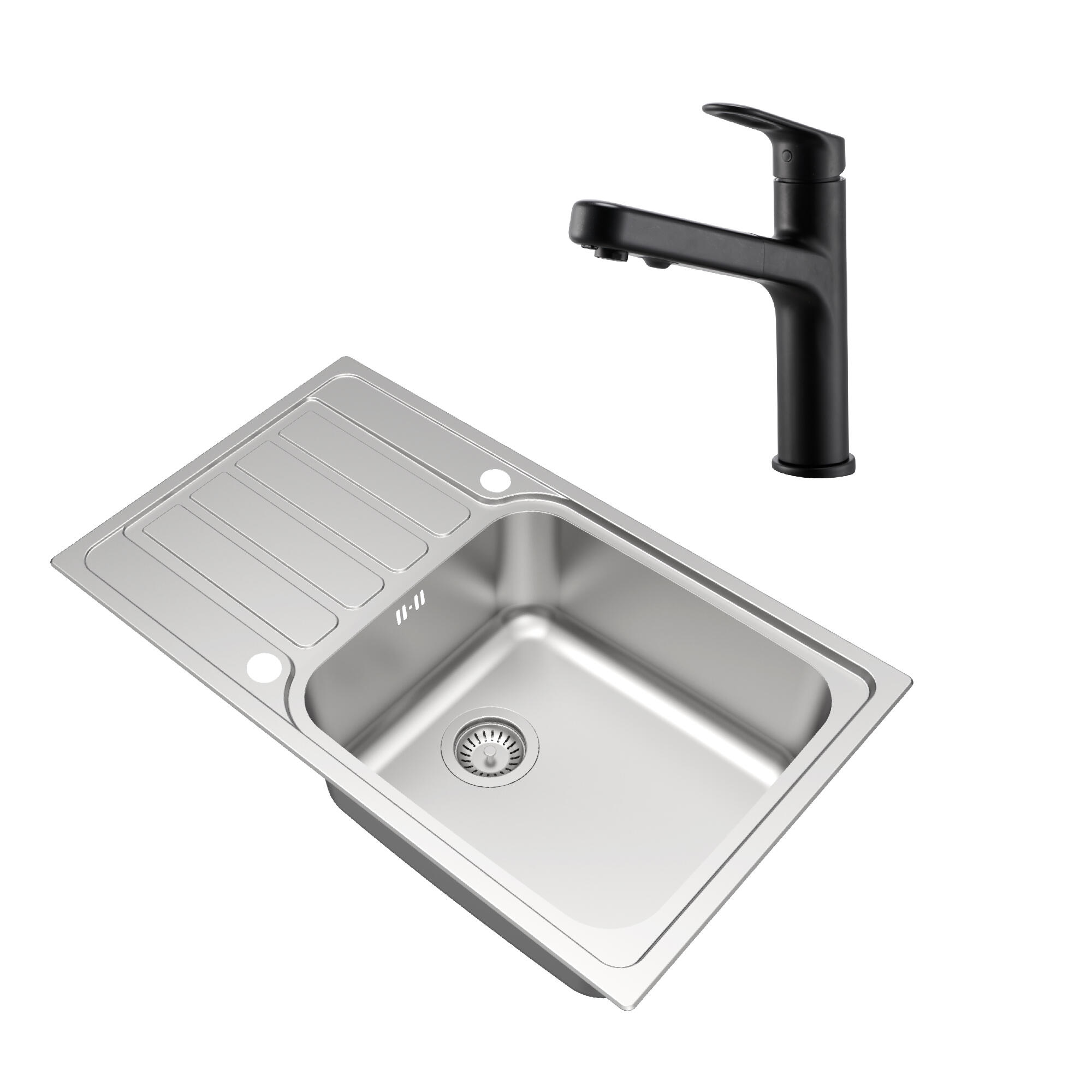 Conjunto fregadero escurridor huron y grifo de cocina extraible delinia icone negro
