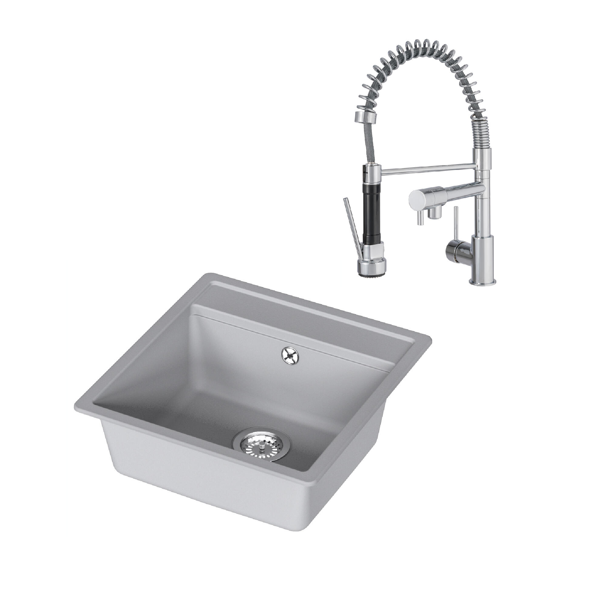 Conjunto fregadero onega gris y grifo de cocina delinia alain cromo