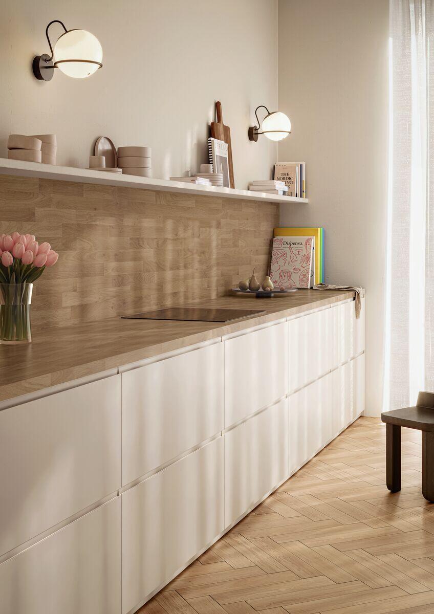 Crédence stratifié Chêne Lamellé L.300 xH.64cmxE.9.6mm - 2