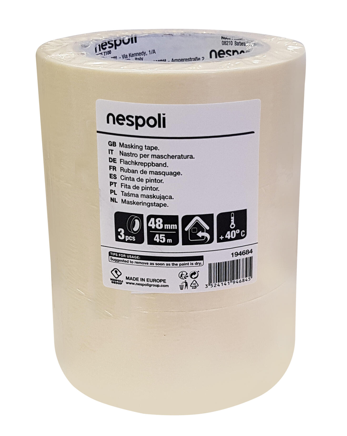 Pack 3 fitas de pintor 45 m x 48 mm Nespoli - 2