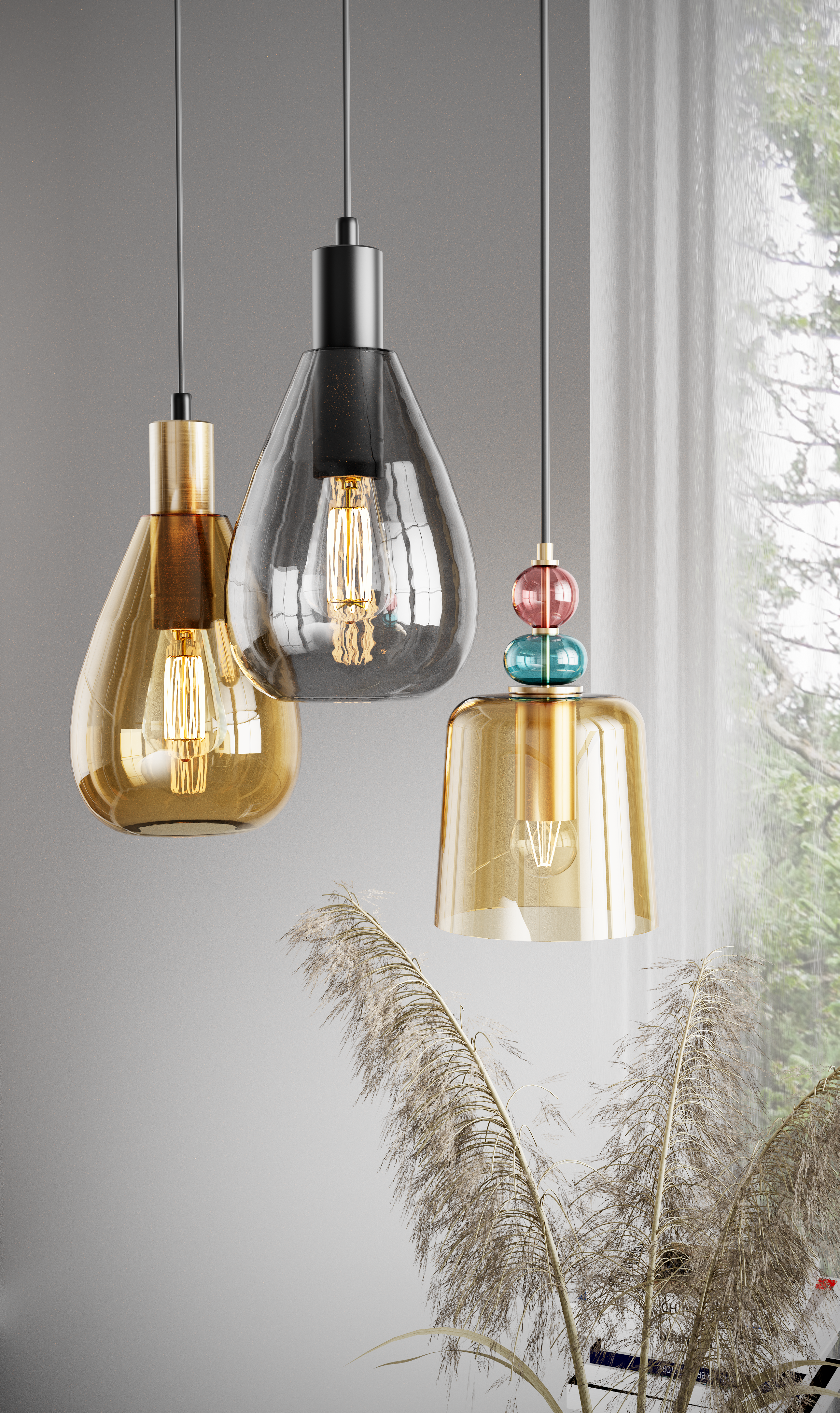 Lampa wisząca Namos bursztyn E27 Italux - 3