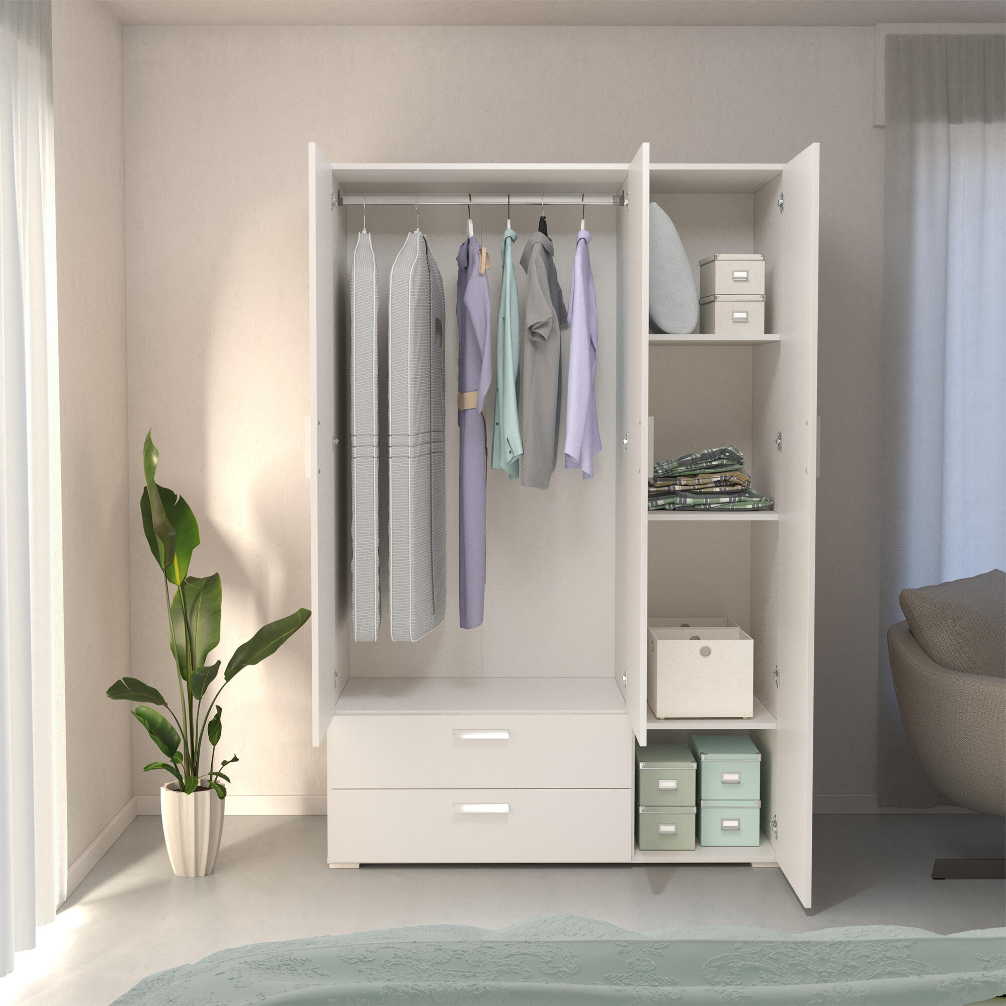 Armario puerta abatible One 125x191x53cm blanco - 6