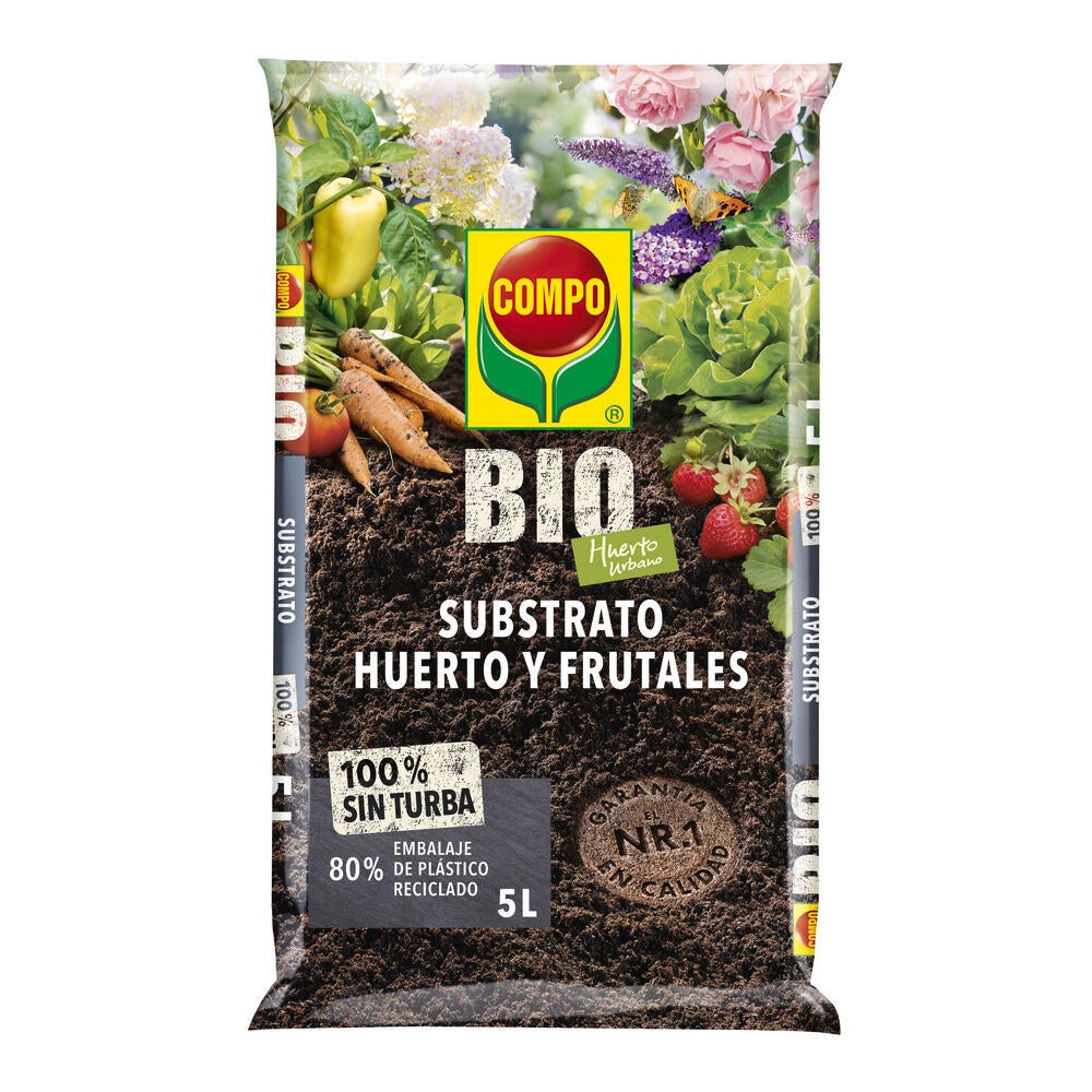 Sustrato para huerto urbano y frutales compo uso ecológico 5l