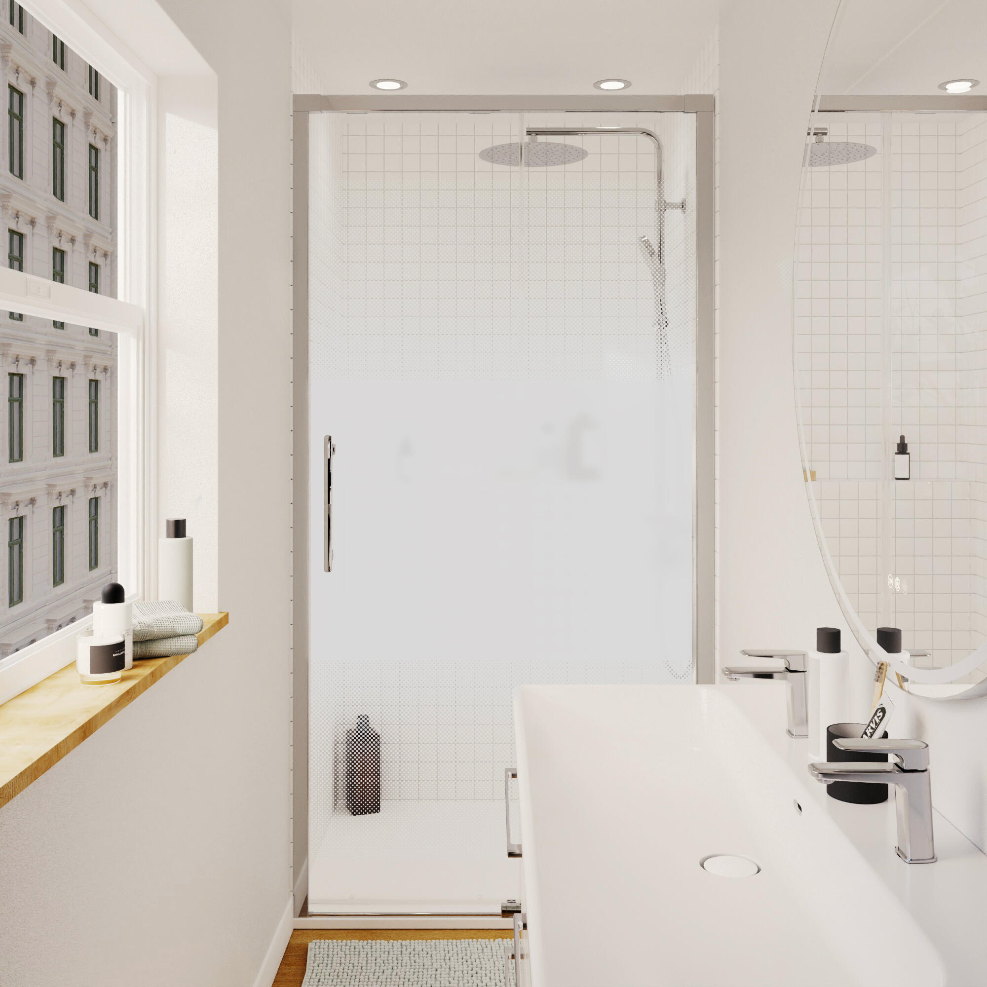 Mampara de ducha frontal corredera serigrafiada Remix2 perfil cromo (156.5-160.5)x195 cm - 6