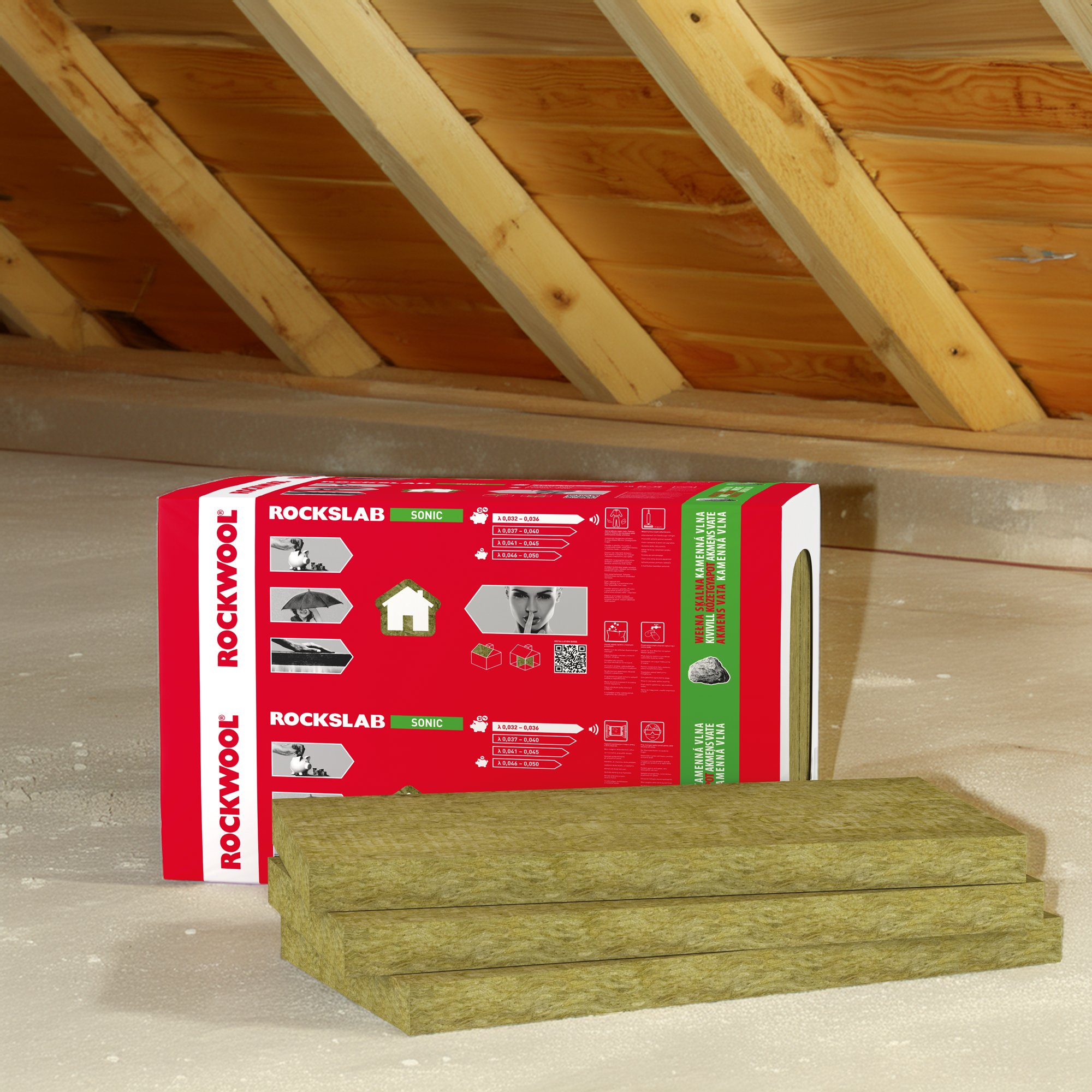 Wełna skalna Rockwool Rockslab 50 mm na poddaszu.