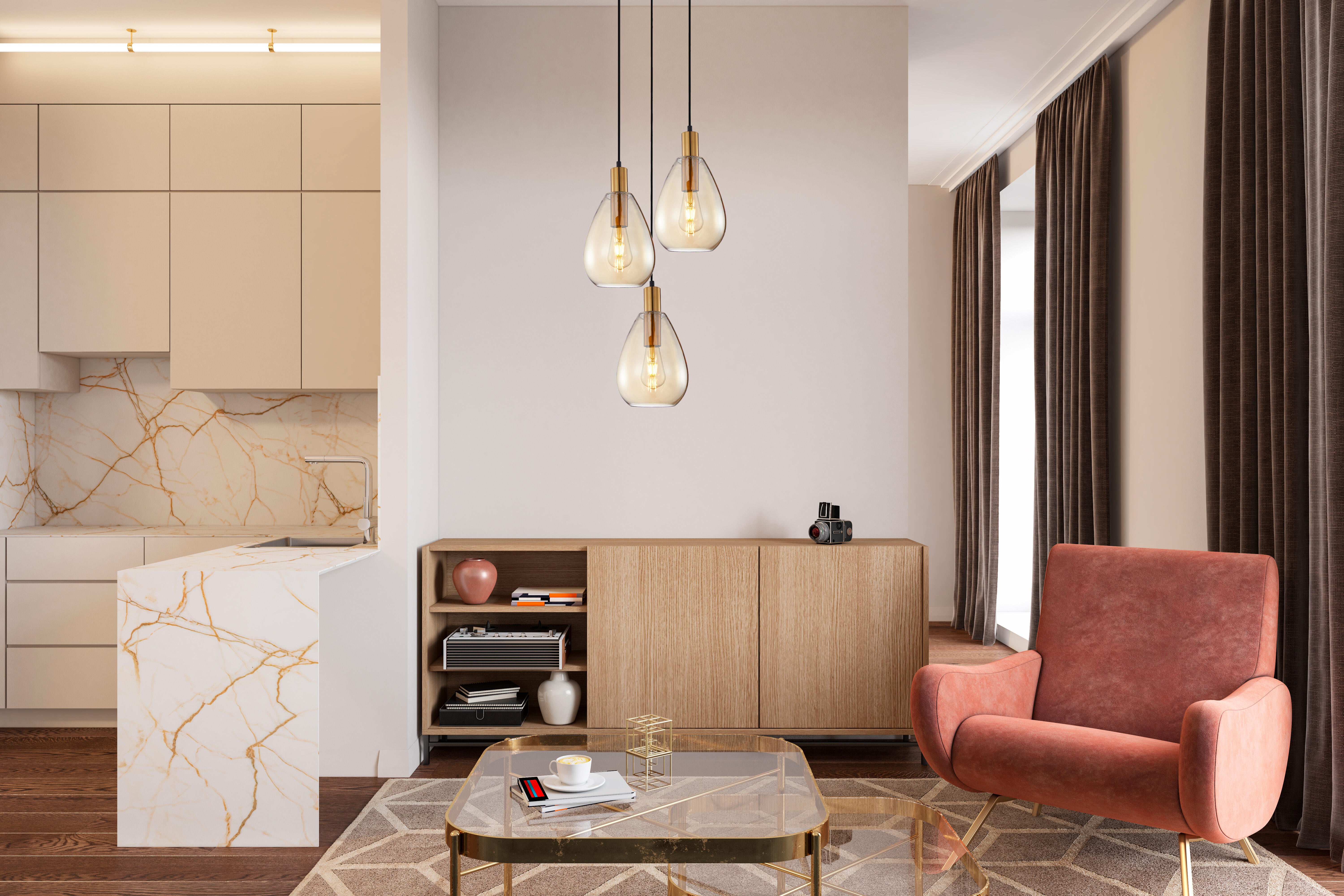 Lampa wisząca Zulo bursztyn 3 x E27 Italux - 2