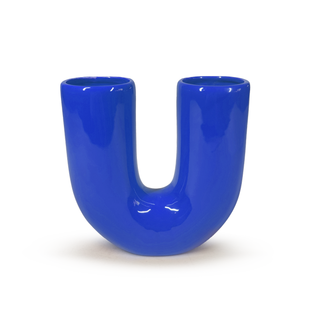 Vase décoratif céramique Pop u, bleu l.19 x H.18 cm, Diam.19 cm