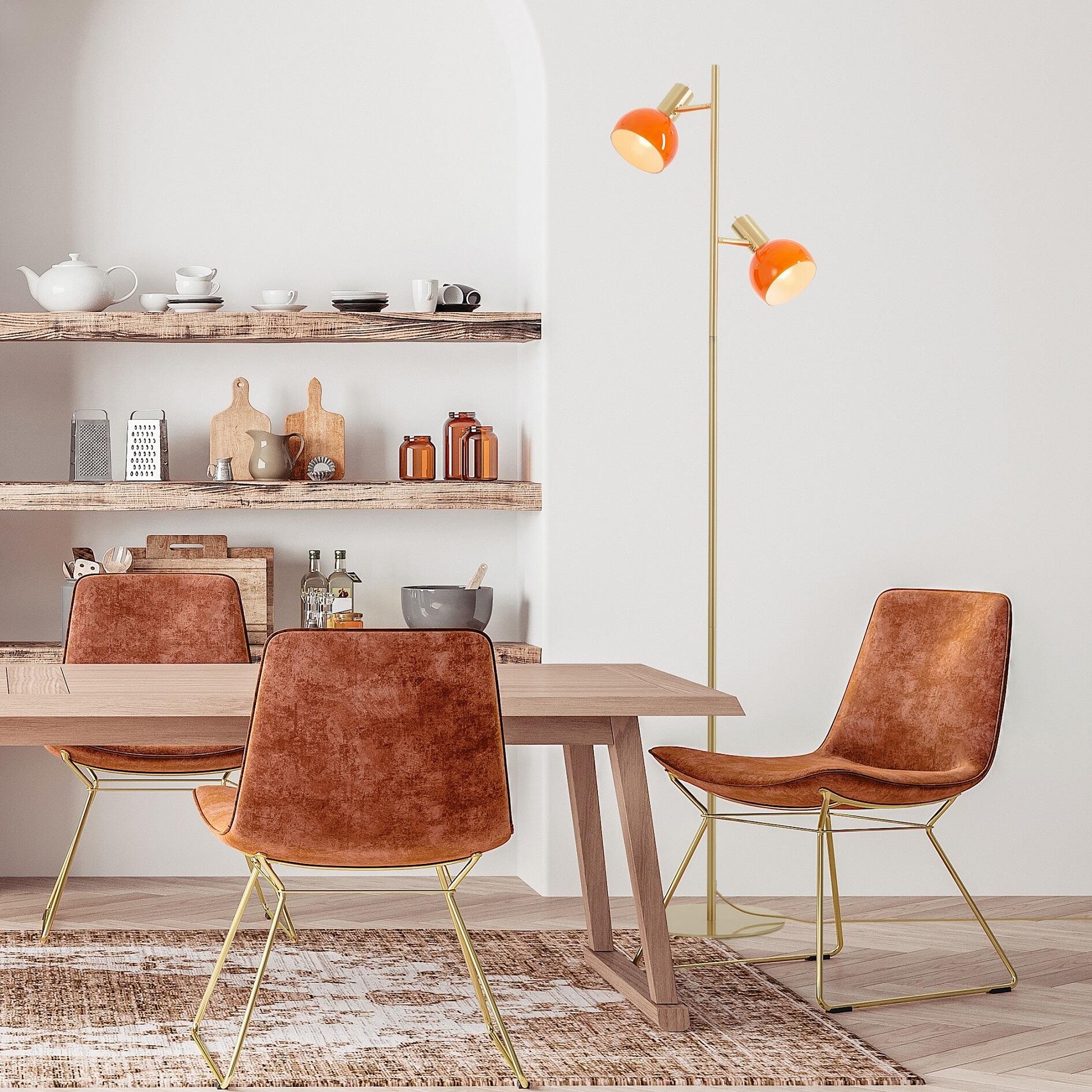 Lampadaire Arancia, verre orange/acier doré,  H.145 cm, E14 - 2