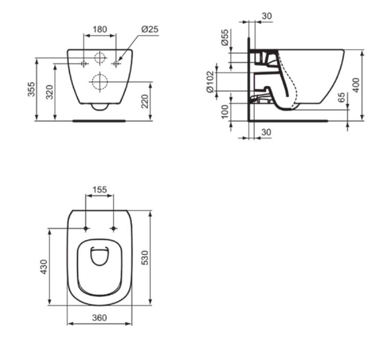 Taza WC suspendido IDEAL STANDARD Idealmood negro mate - 2