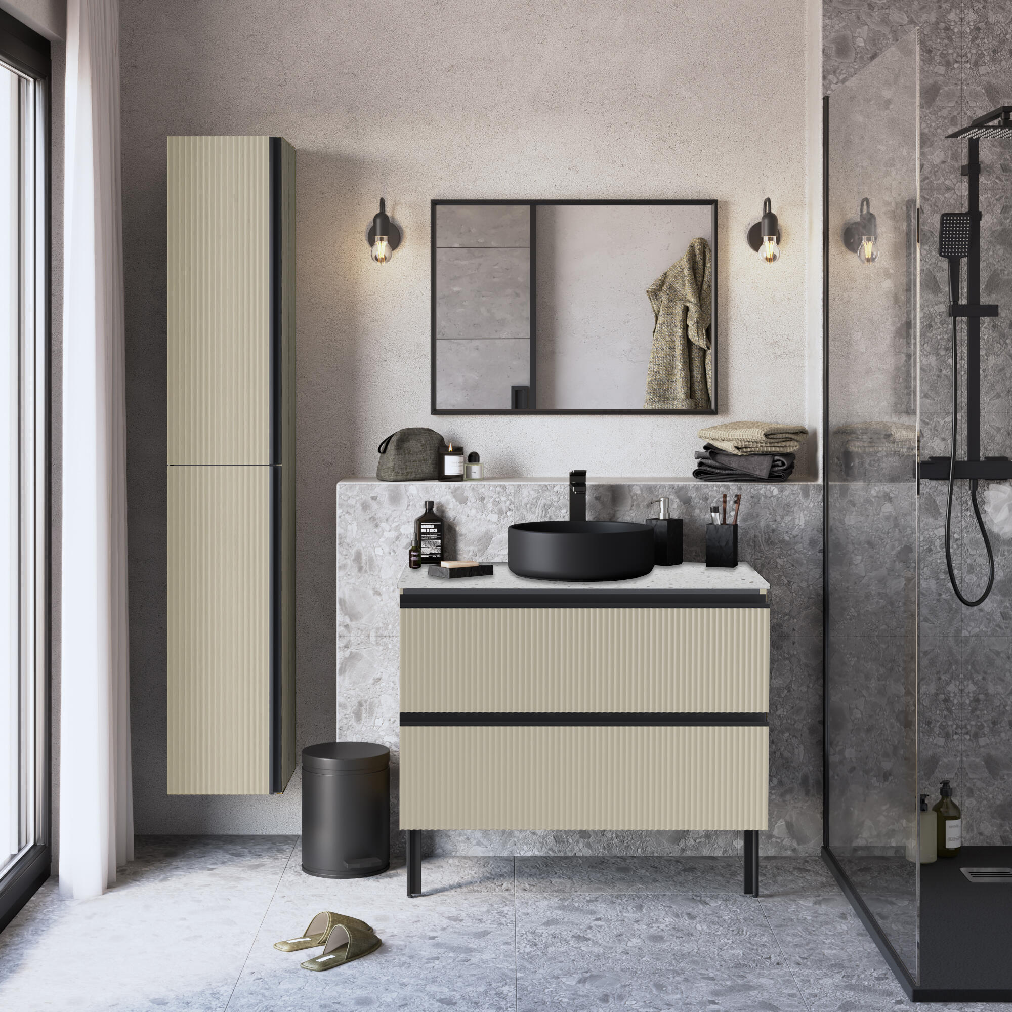 Mueble de baño con lavabo new studio beige 90x48.1 cm