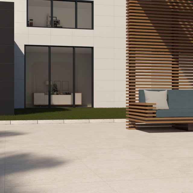 Suelo piscina porcelánico Levante efecto piedra bone 120x120 cm C3 ARTENS