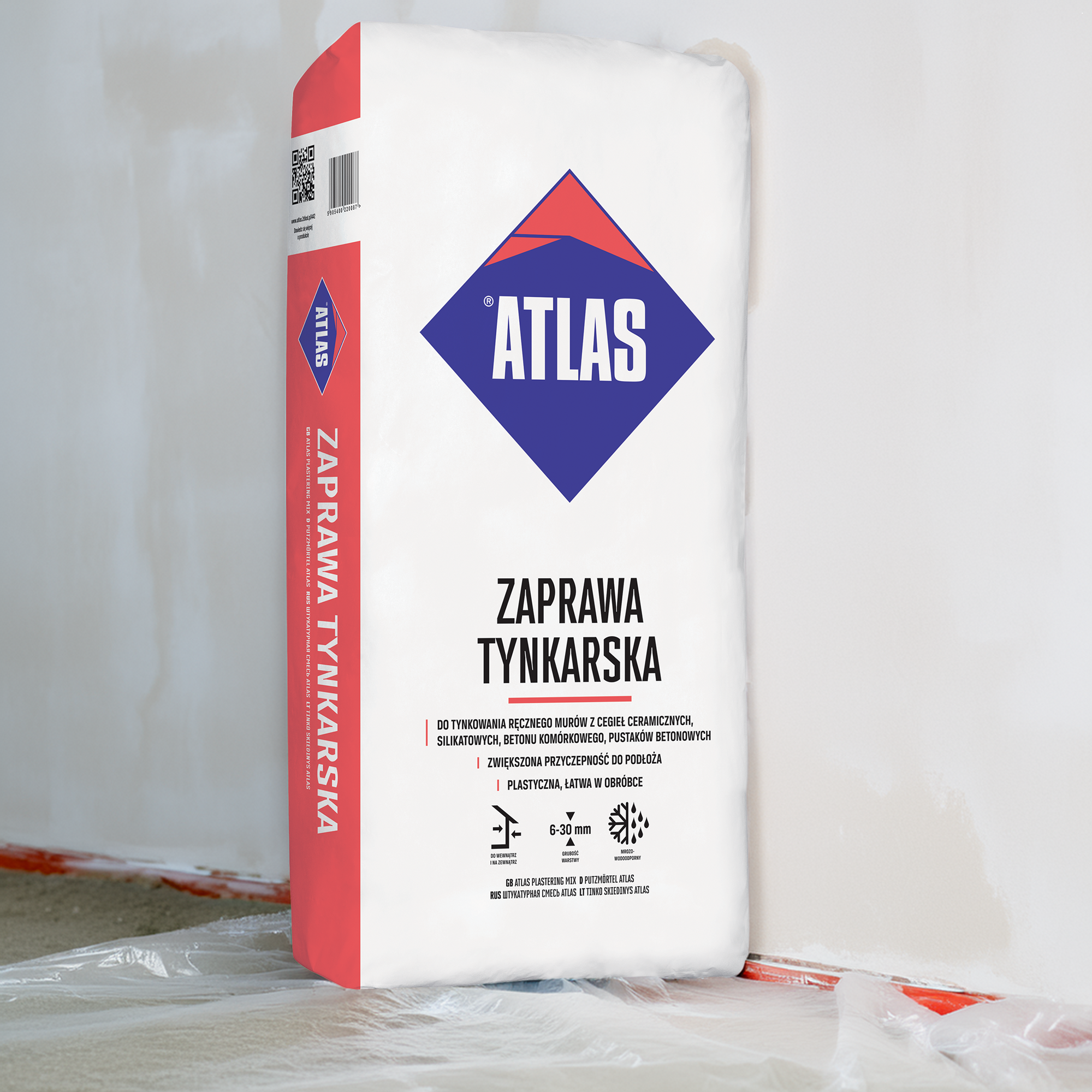 Worek zaprawy tynkarskiej Atlas.