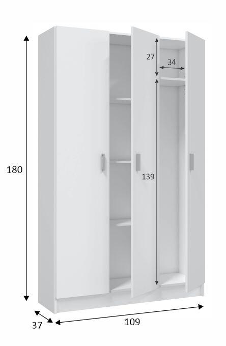 Armario escobero multiusos 180x109x37 cm, 3 puertas, 4 estantes regulables - 2