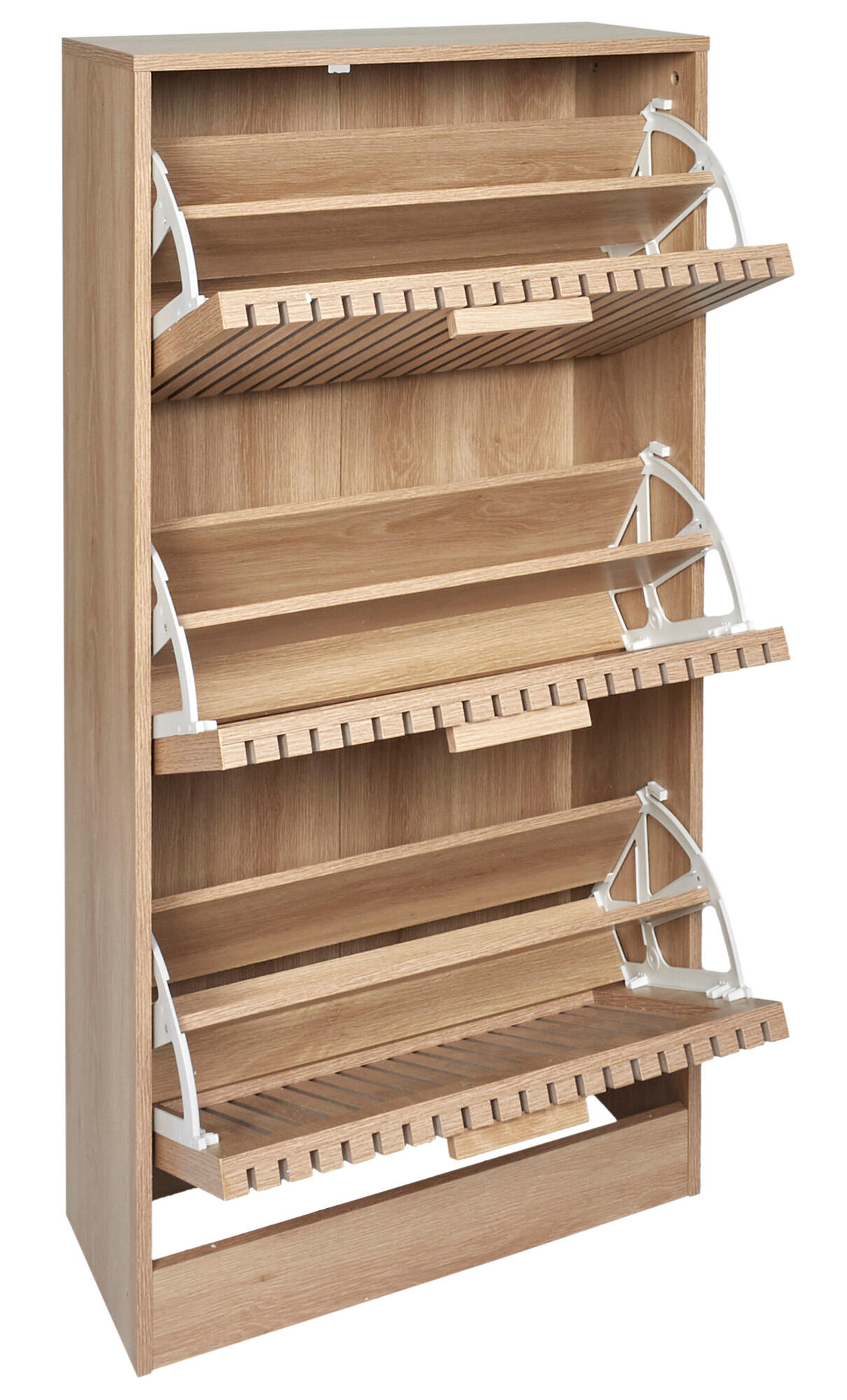 Zapatero Klaus con 3 compartimentos para 18 pares en melamina color marrón 24x113x60 cm - 12