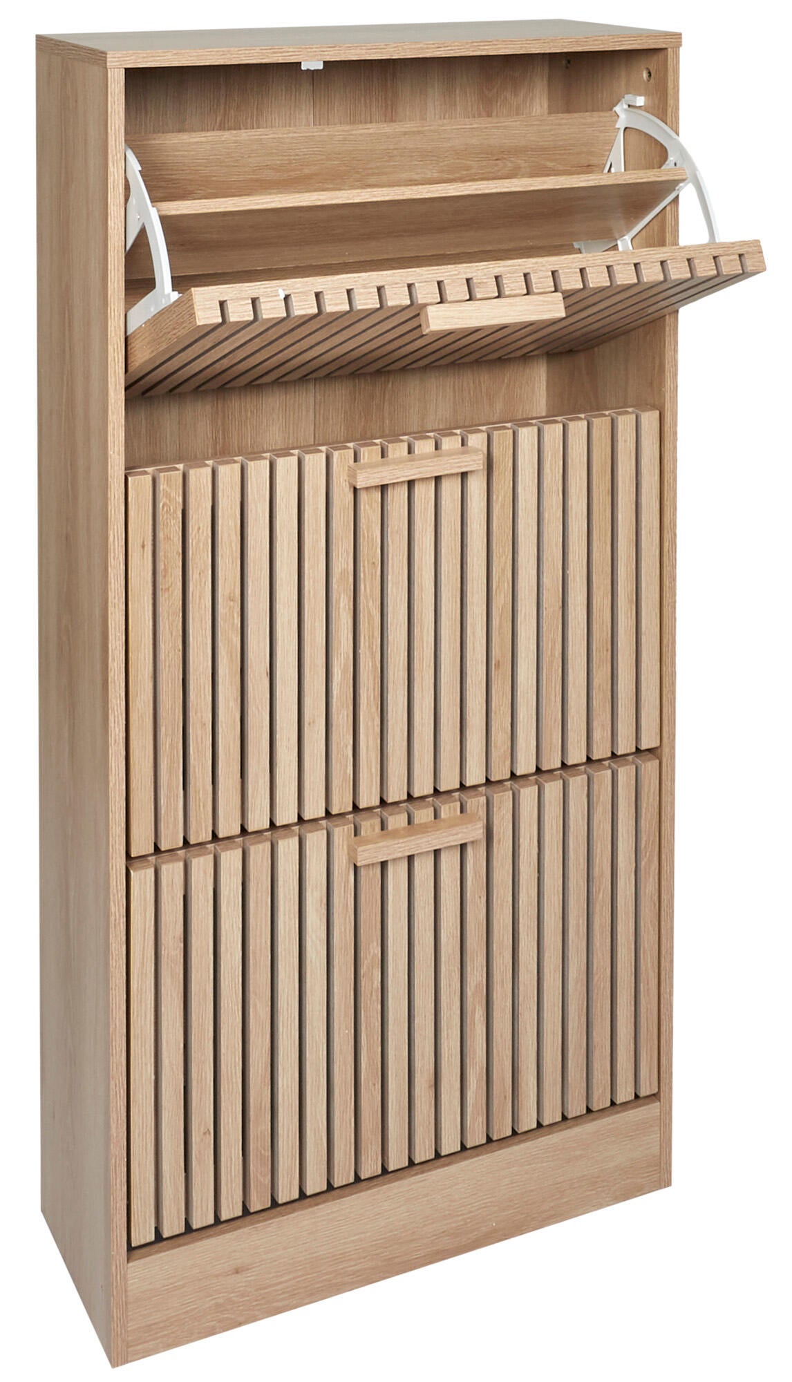 Zapatero Klaus con 3 compartimentos para 18 pares en melamina color marrón 24x113x60 cm - 11