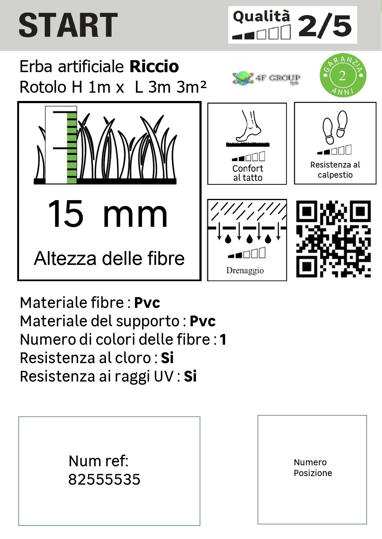 Erba sintetica Sp 15 mm drenante e resistente ai raggi UV 3 x 1 m, 3 m² 4F GROUP riccio in PVC - 3