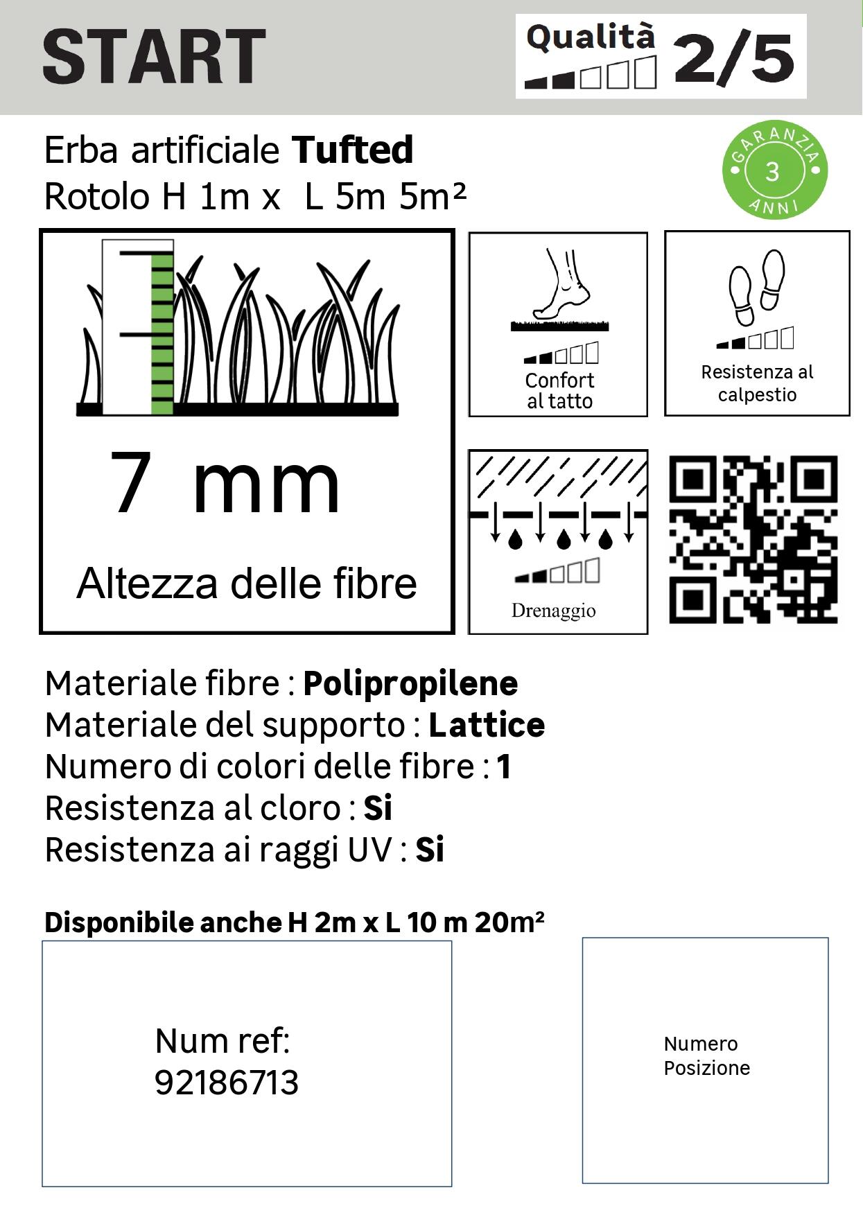 Rotolo di erba sintetica Sp 7 mm resistente ai raggi UV 5 x 1 m, 5 m² TUFTED - 20