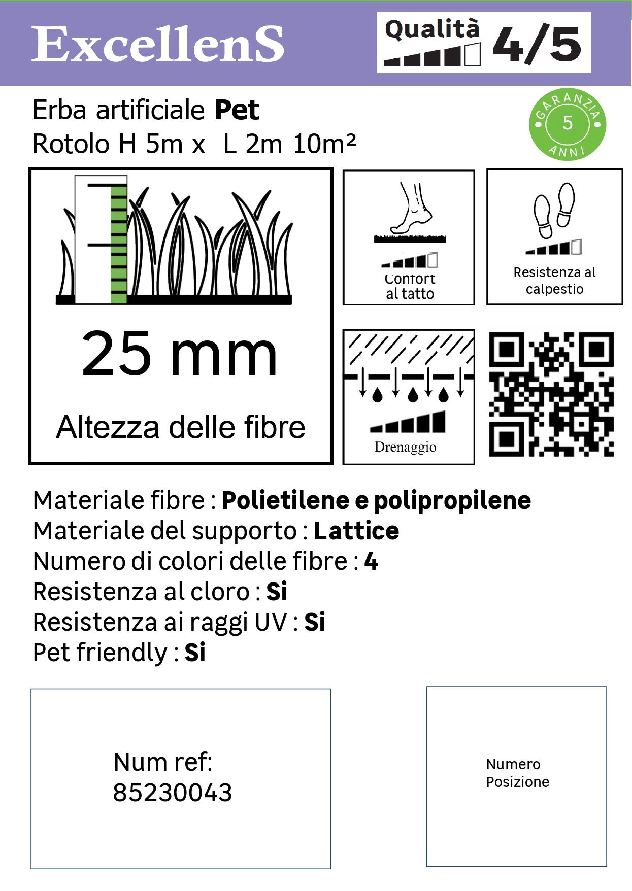 Rotolo di prato sintetico Sp 25 mm drenante e resistente ai raggi UV 2 x 5 m, 10 m² 4F GROUP Prato sintetico Pet Extra Drenante - 5