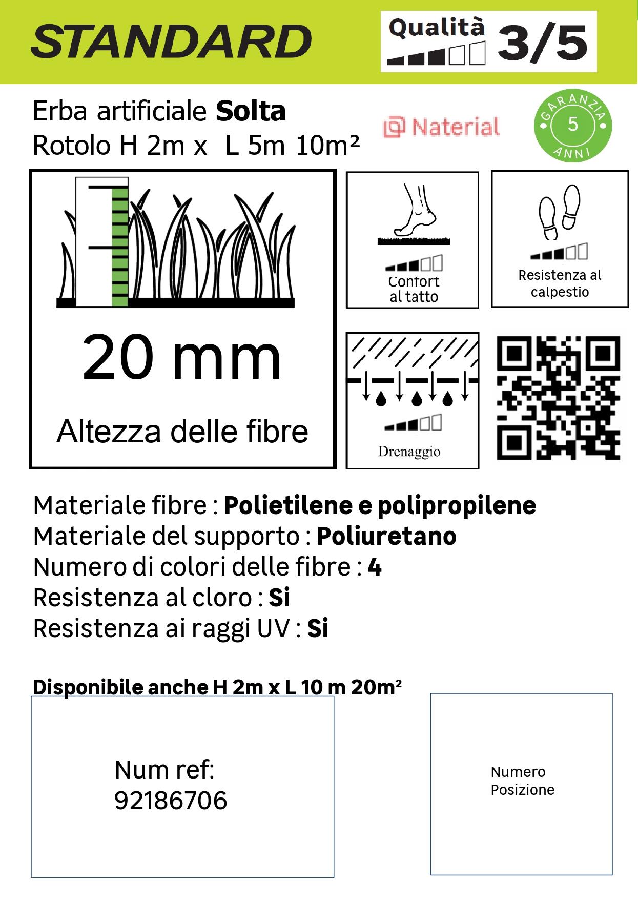 Rotolo di erba sintetica Sp 20 mm drenante e resistente ai raggi UV 5 x 2 m, 10 m² NATERIAL SOLTA - 12