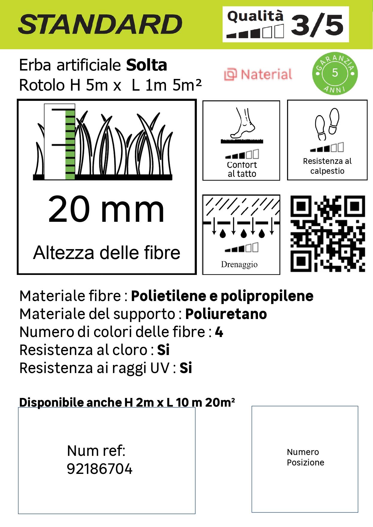 Rotolo di erba sintetica Sp 20 mm drenante e resistente ai raggi UV 5 x 1 m, 5 m² NATERIAL SOLTA - 3