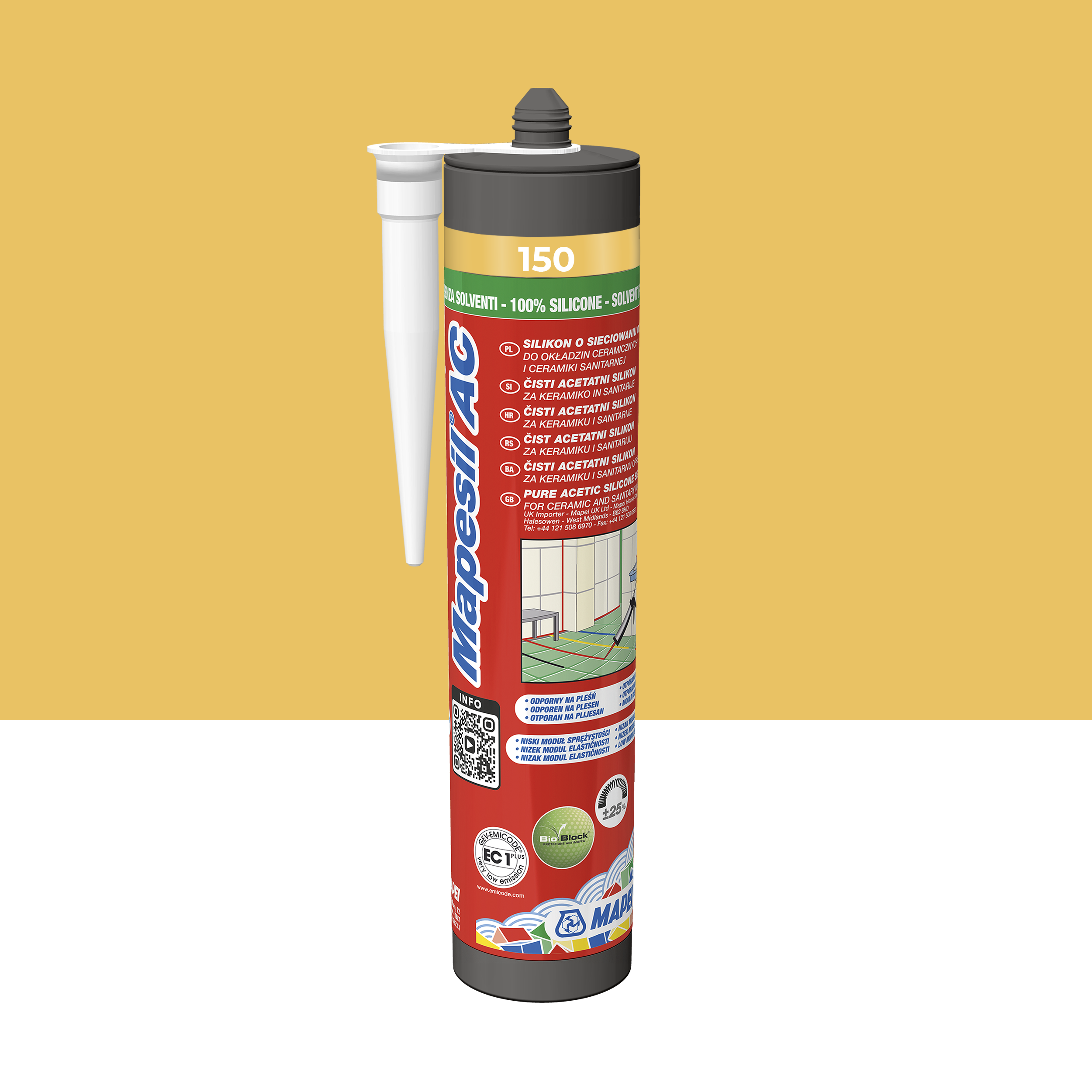 Silikon sanitarny  Mapesil AC 150 310 ml Żółty Mapei