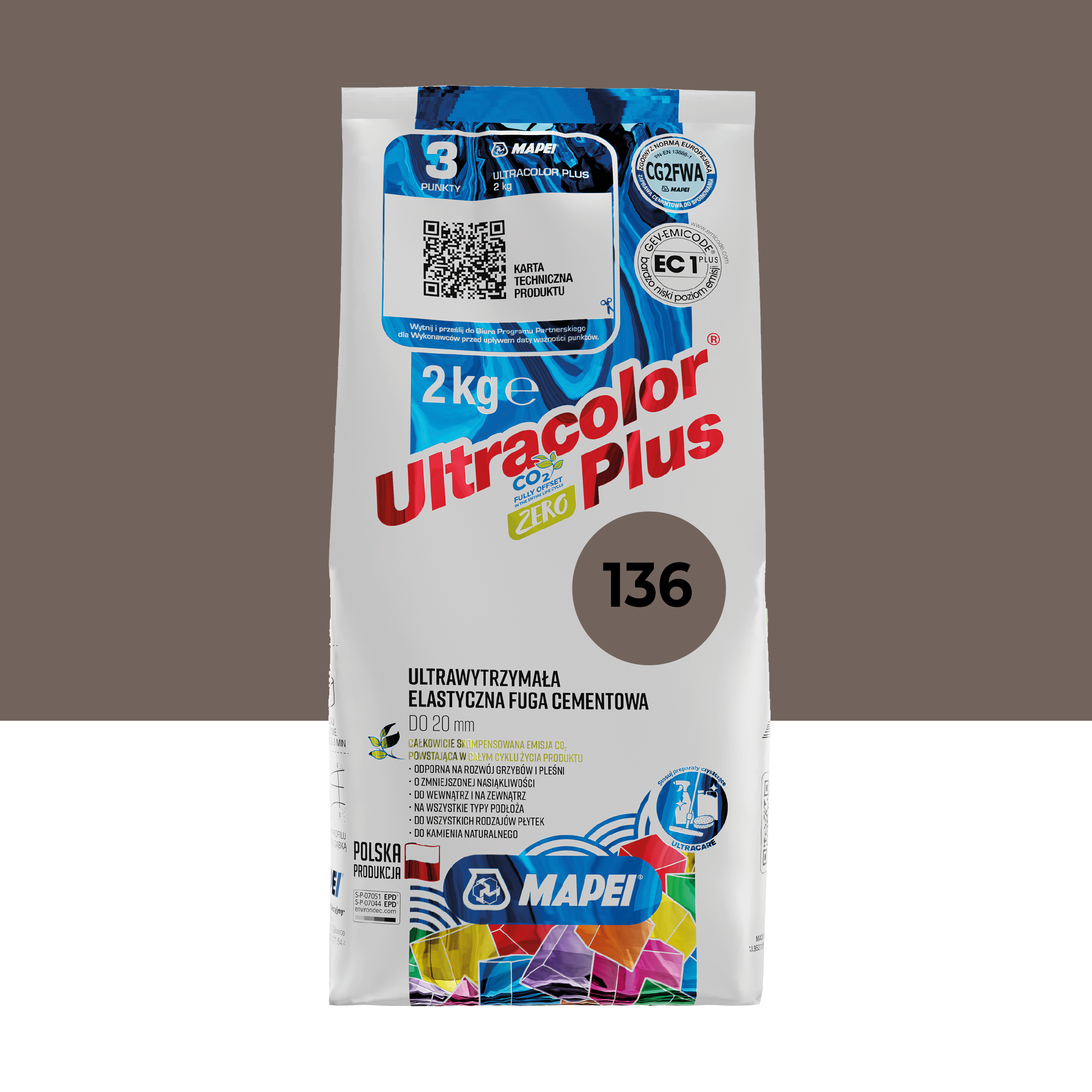 Fuga elastyczna Ultracolor Plus 136 Brunatny 2 kg Mapei
