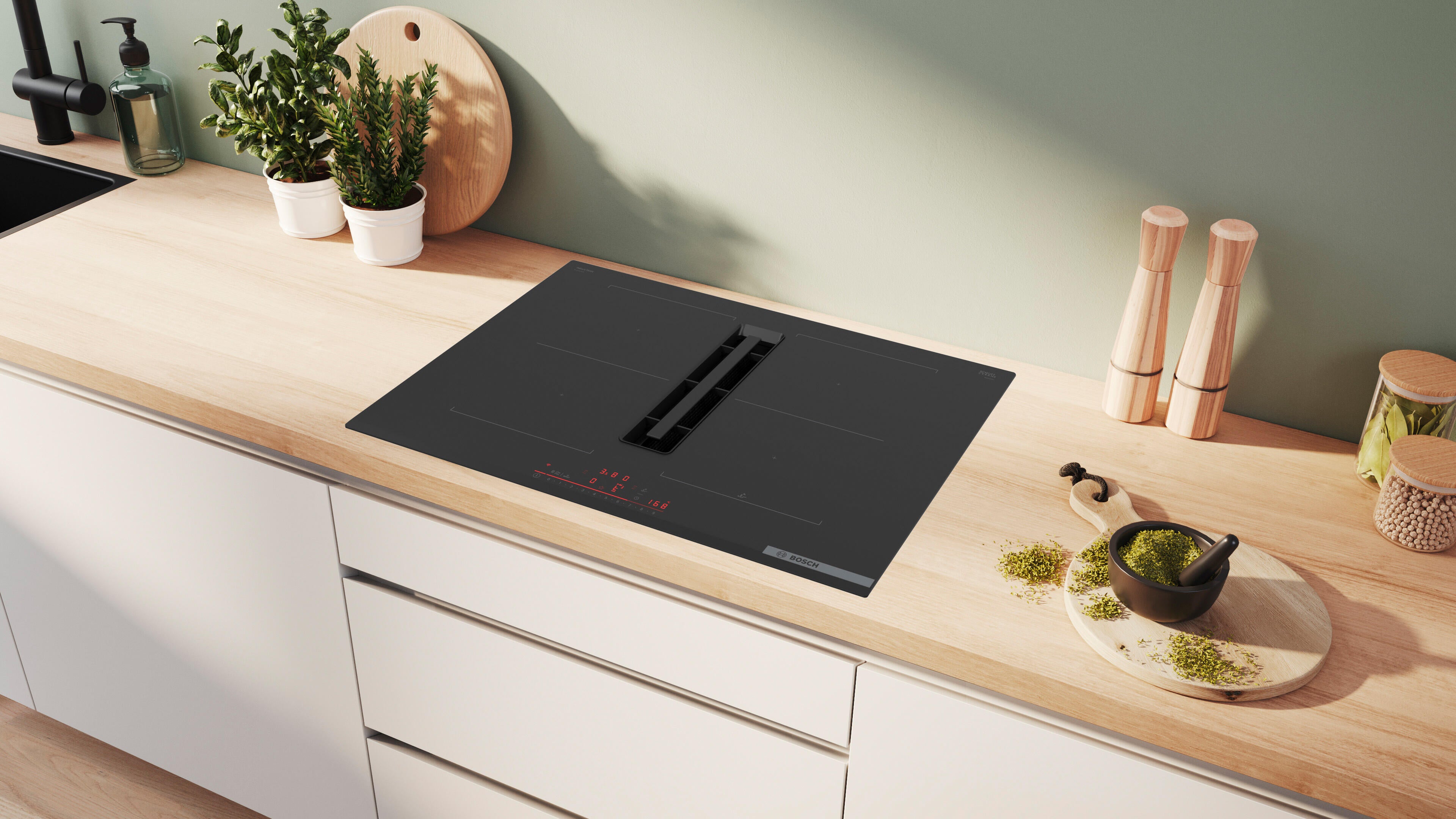 Placa de inducción con extractor BOSCH PVQ731H26E con 4 zonas de cocción y zona flex 7400W negro 71 cm - 4