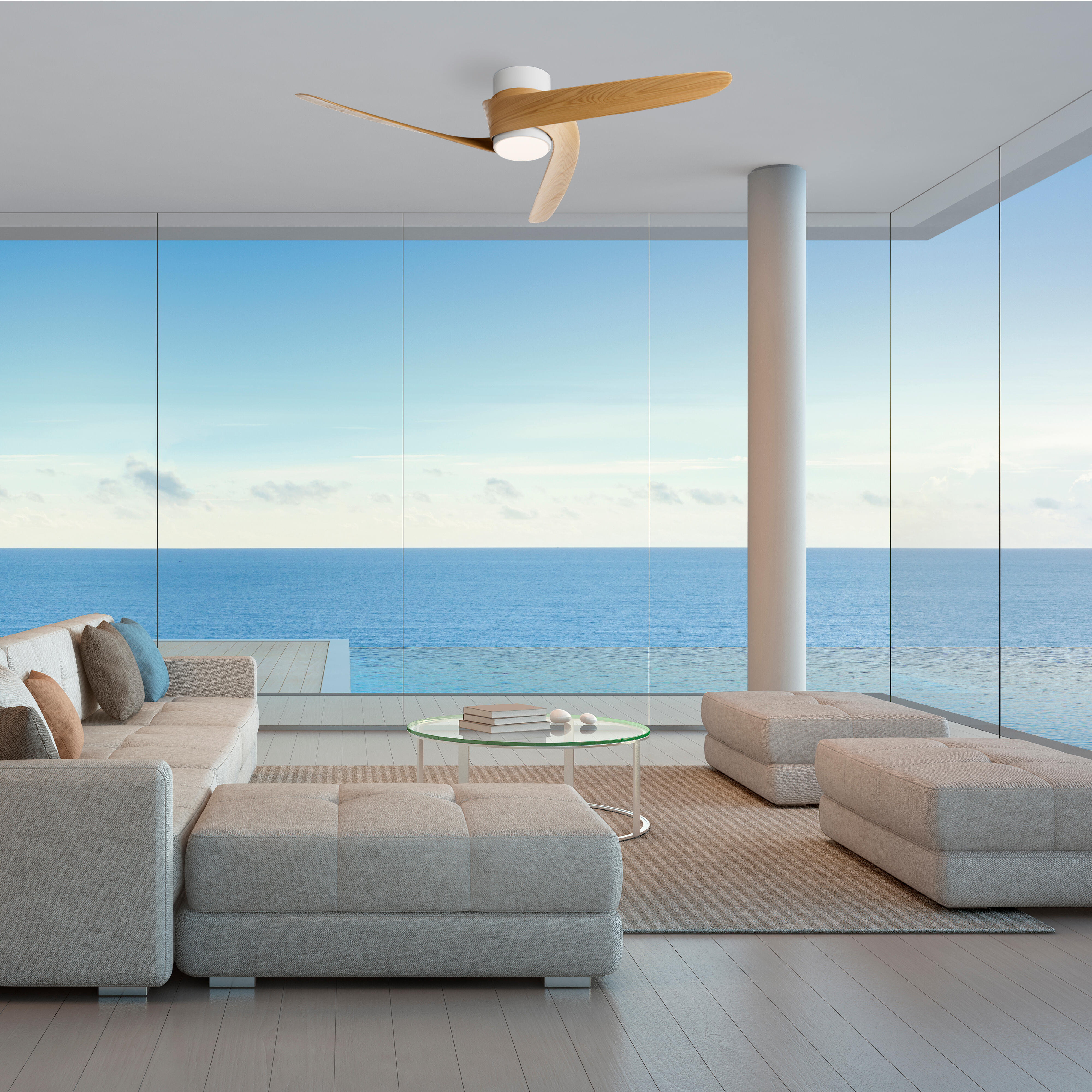 Ventilador de techo con luz silencioso DC 30W con mando WiFi ø102 cm Groenland MANTRA blanco y beige luz CCT 3 aspas| 8 velocidades| modo verano/invierno| brisa| recomendado para <13m² - 3