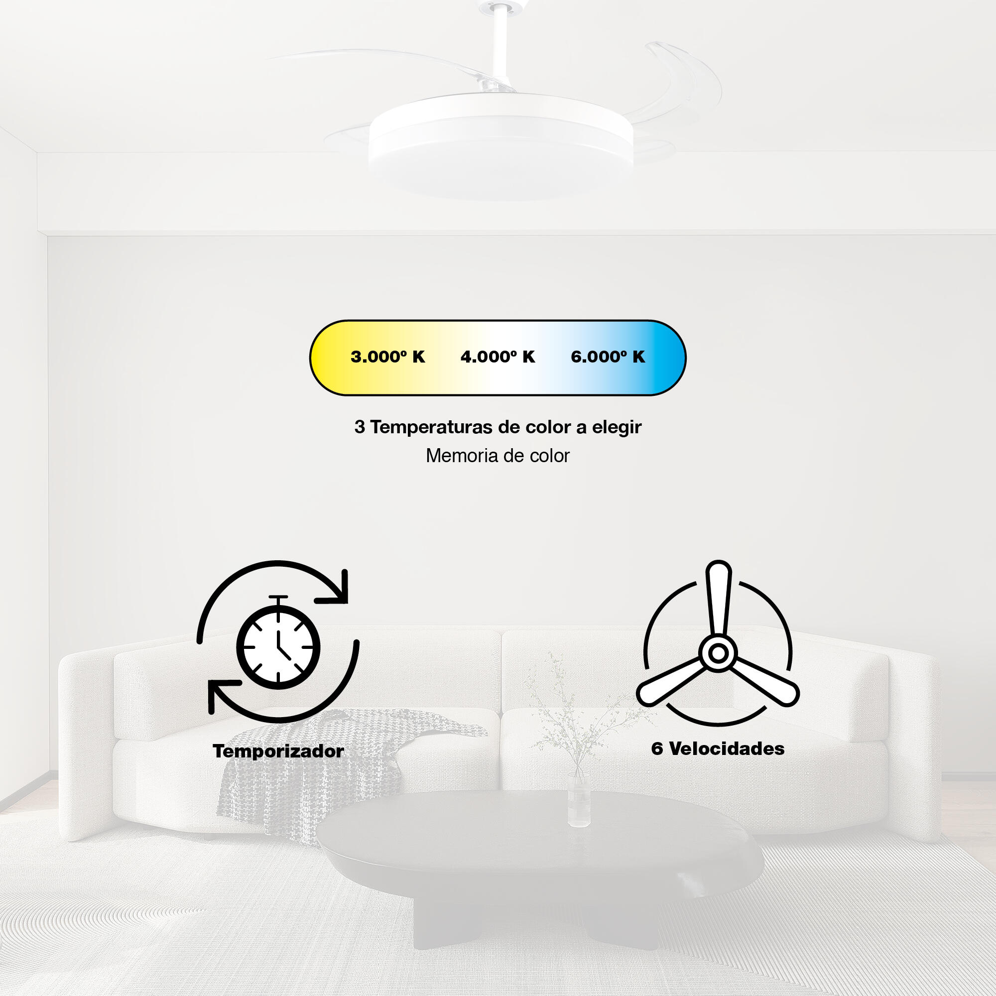 Ventilador de techo con luz sin aspas silencioso DC Xtrelamp Alarik blanco 106 cm - 9