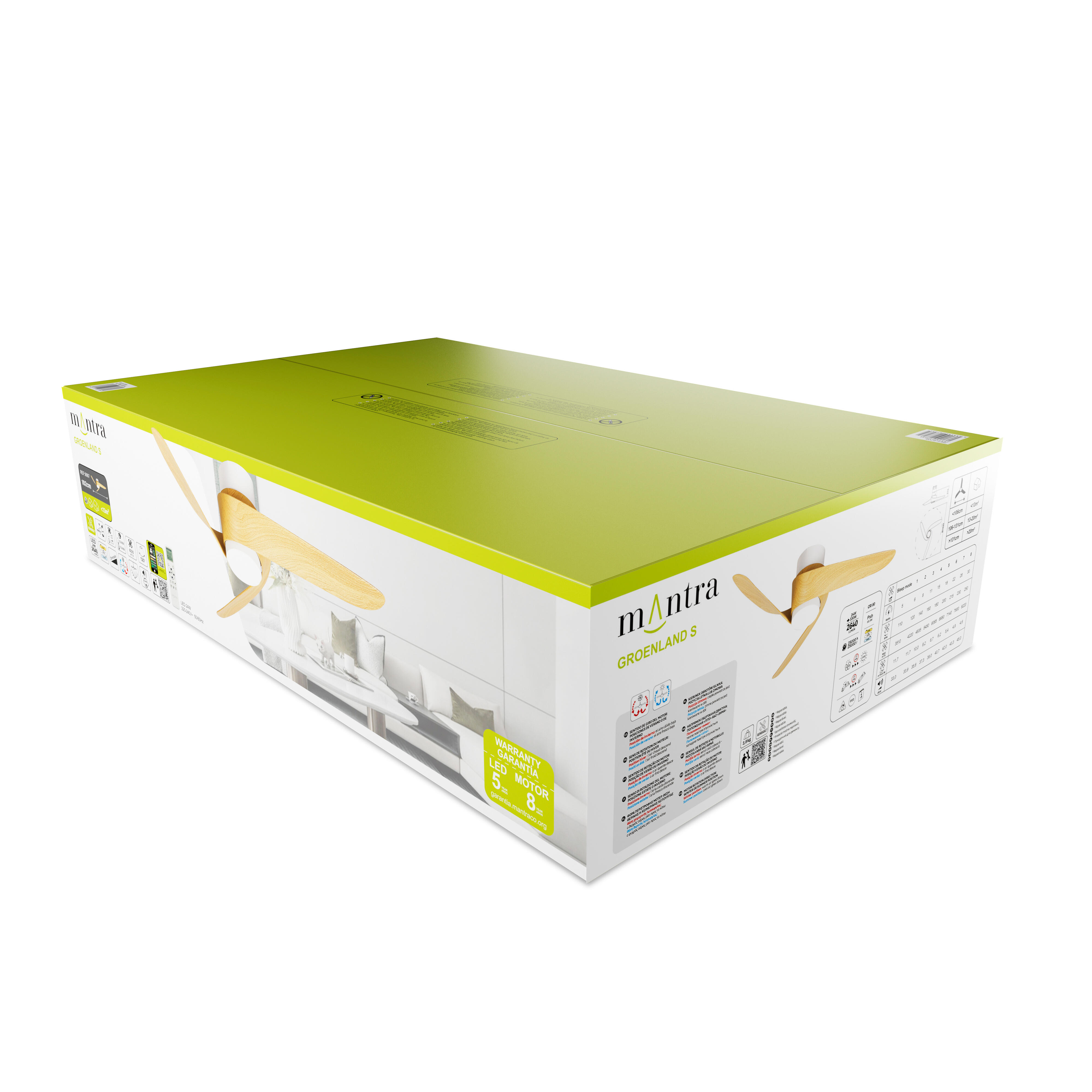 Ventilador de techo con luz silencioso DC 30W con mando WiFi ø102 cm Groenland MANTRA blanco y beige luz CCT 3 aspas| 8 velocidades| modo verano/invierno| brisa| recomendado para <13m² - 10