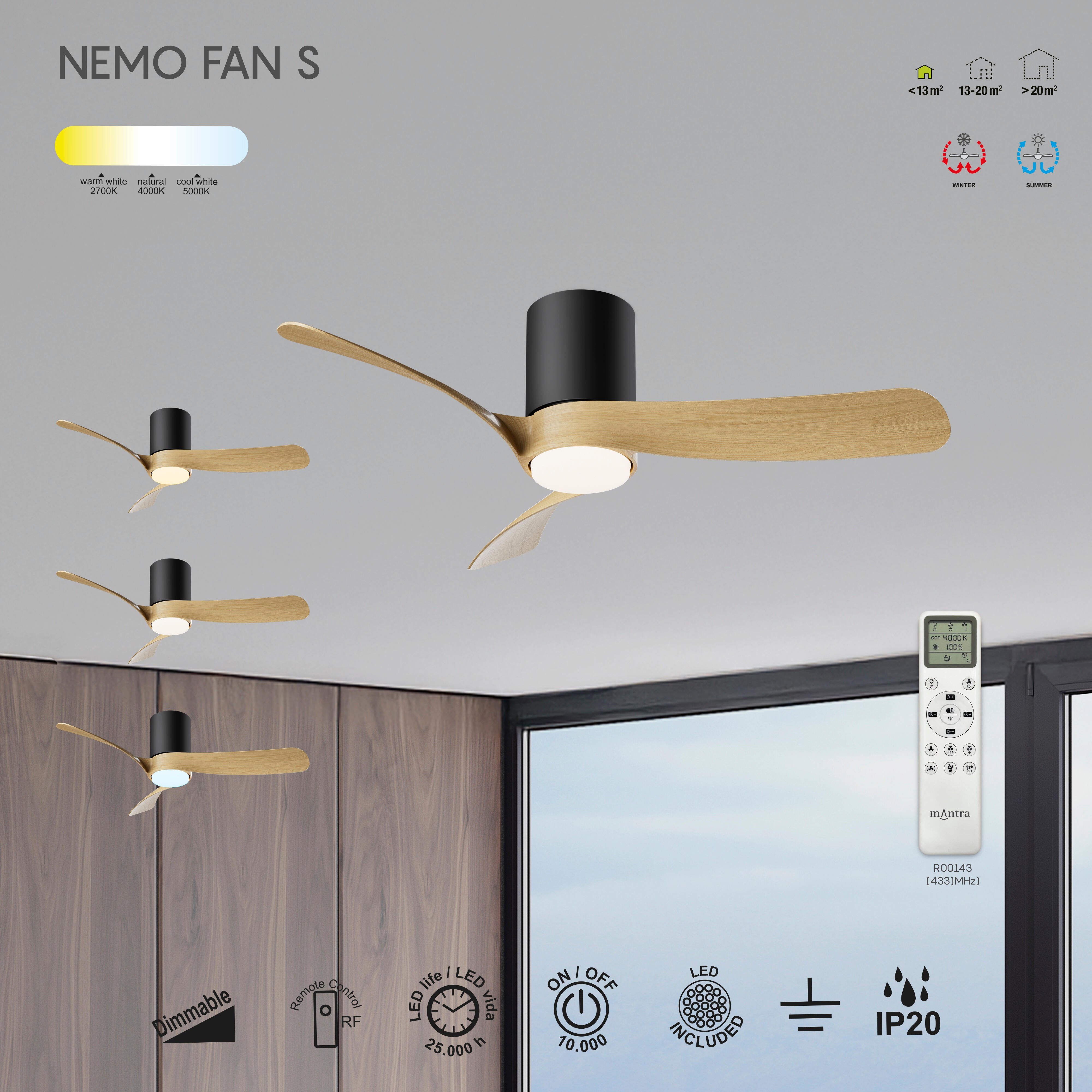 Ventilateur de plafond LED silencieux, Nemo S, 97 cm, MANTRA, noir et bois - 2
