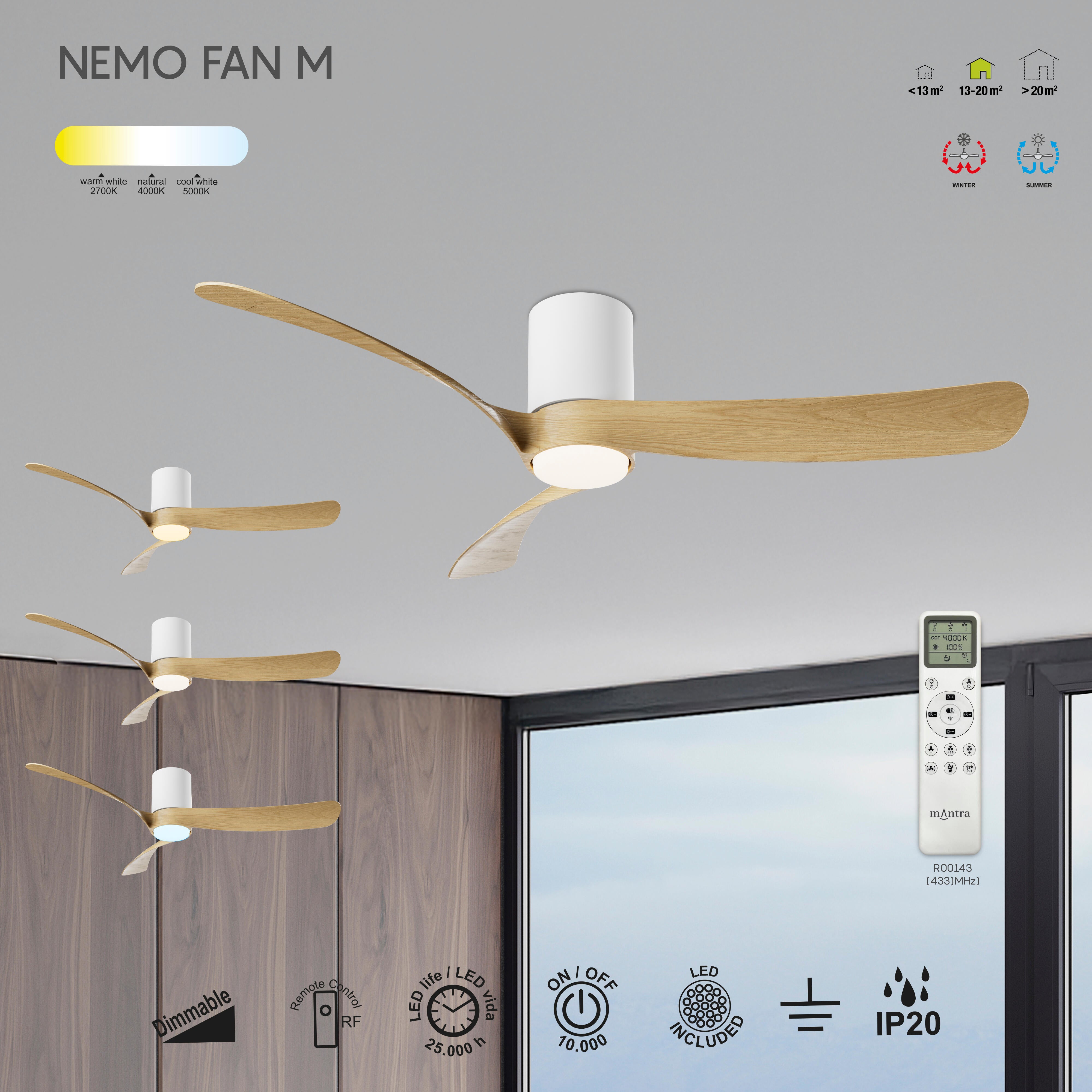 Ventilateur de plafond LED silencieux, Nemo M, 120 cm, MANTRA, blanc et bois - 2