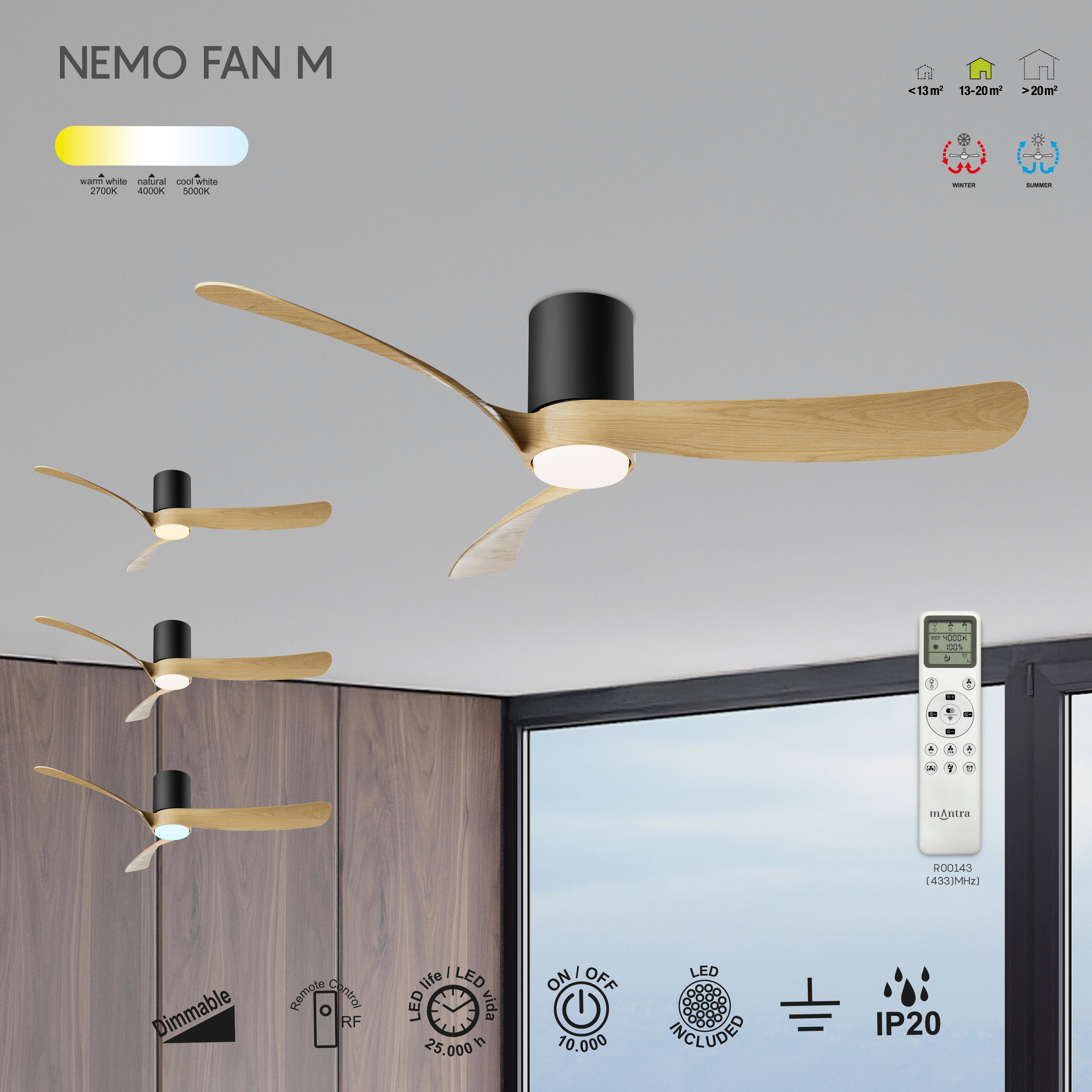 Ventilateur de plafond LED silencieux, Nemo M, 120 cm, MANTRA, noir et bois - 2