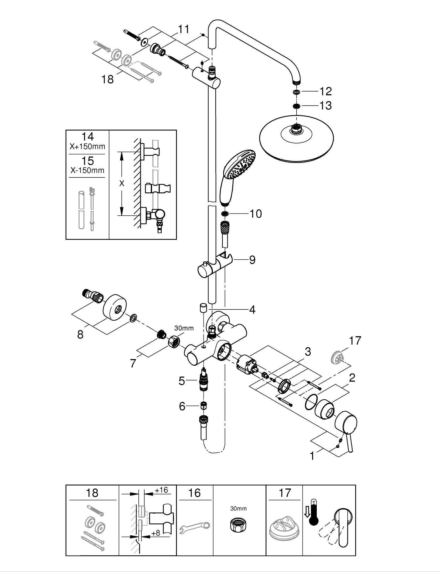 Conjunto de duche com torneira cromado 210 Grohe Start Clova - 6