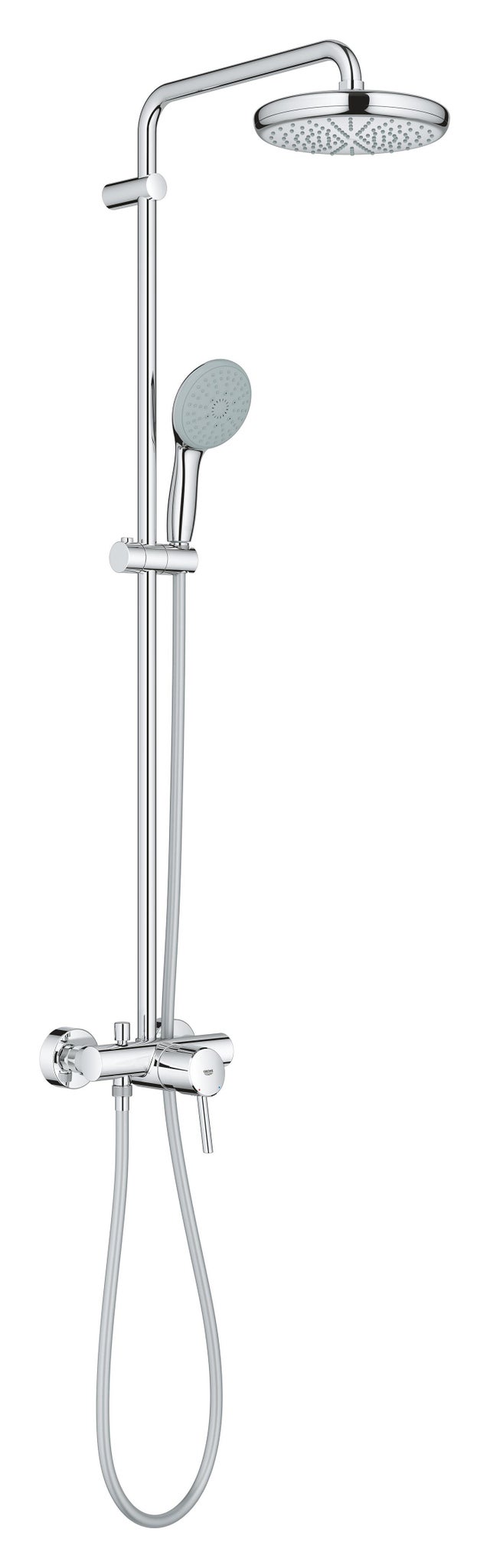 Columna de ducha con grifo monomando GROHE Vitalio Start Clova 210 Cromo Brillo Rociador 21 cm redondo Pantalla digital Sistema antical Con ahorro de agua