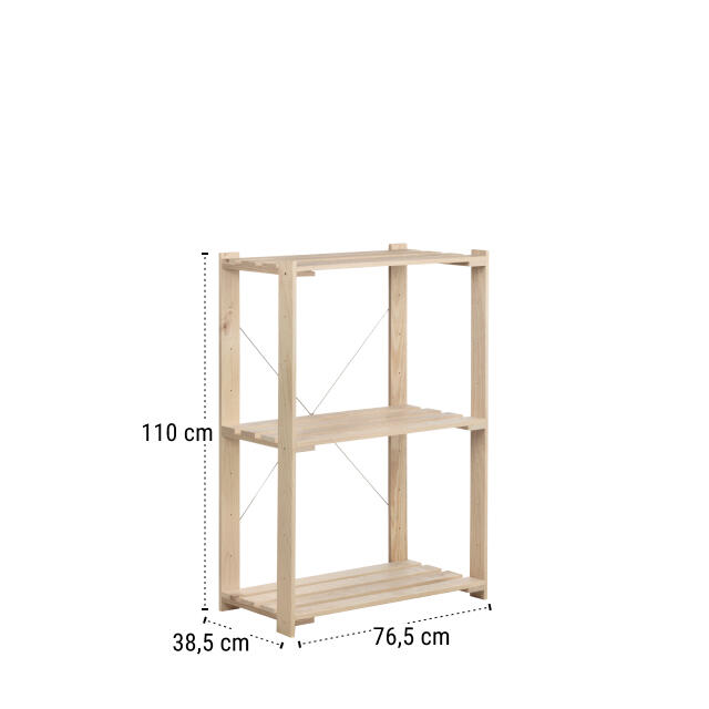 Estantería de madera en bruto con 3 baldas ASTIGARRAGA carga máxima 225 kg 110x76.5x38.5cm - 2