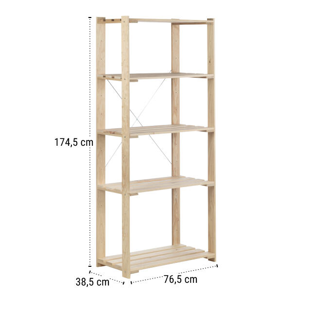 Estantería de madera en bruto con 5 baldas ASTIGARRAGA carga máxima 375 kg 174.5x76.5x38.5cm - 2