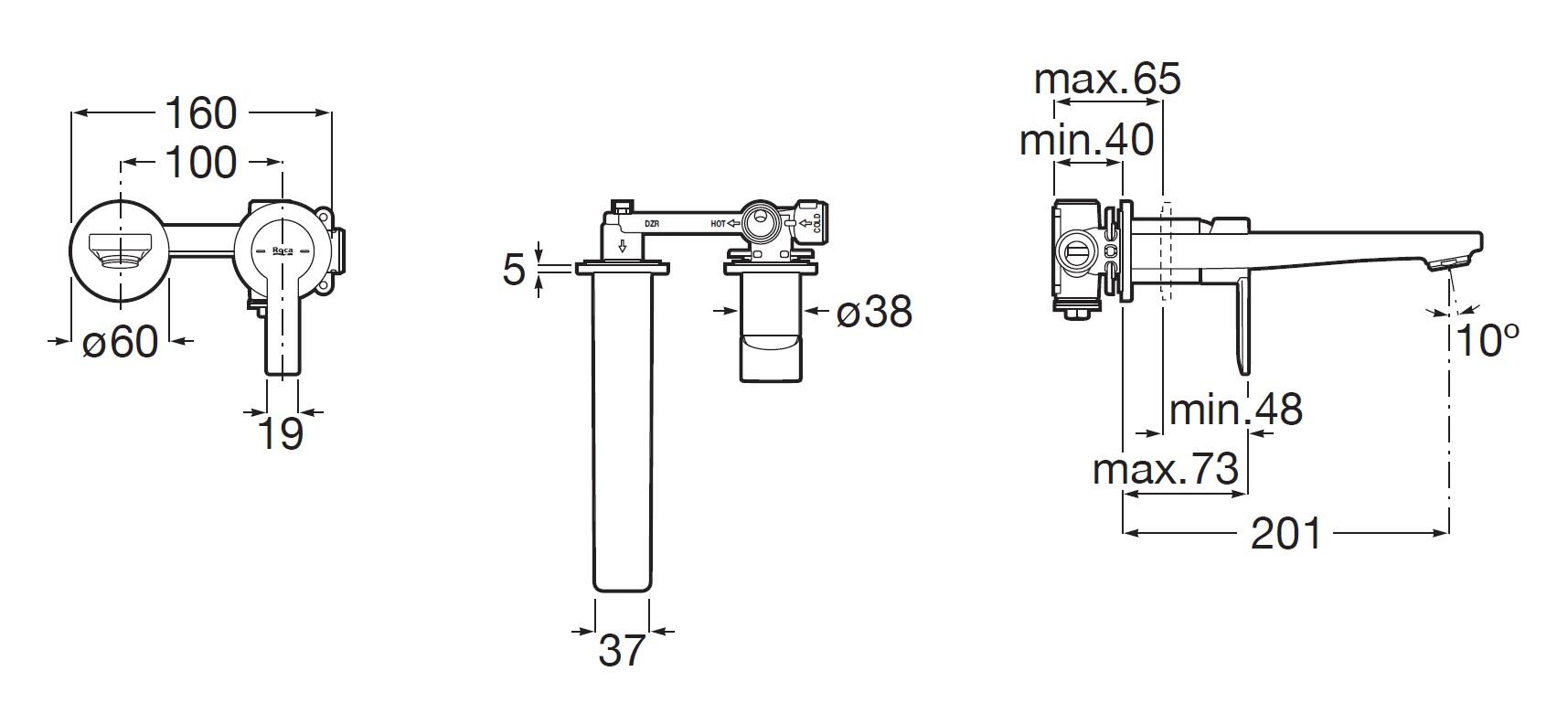 Grifo de lavabo empotrado ROCA Alpine monomando cromo brillo. Antical. Latón. Caño de 20.1 cm - 3