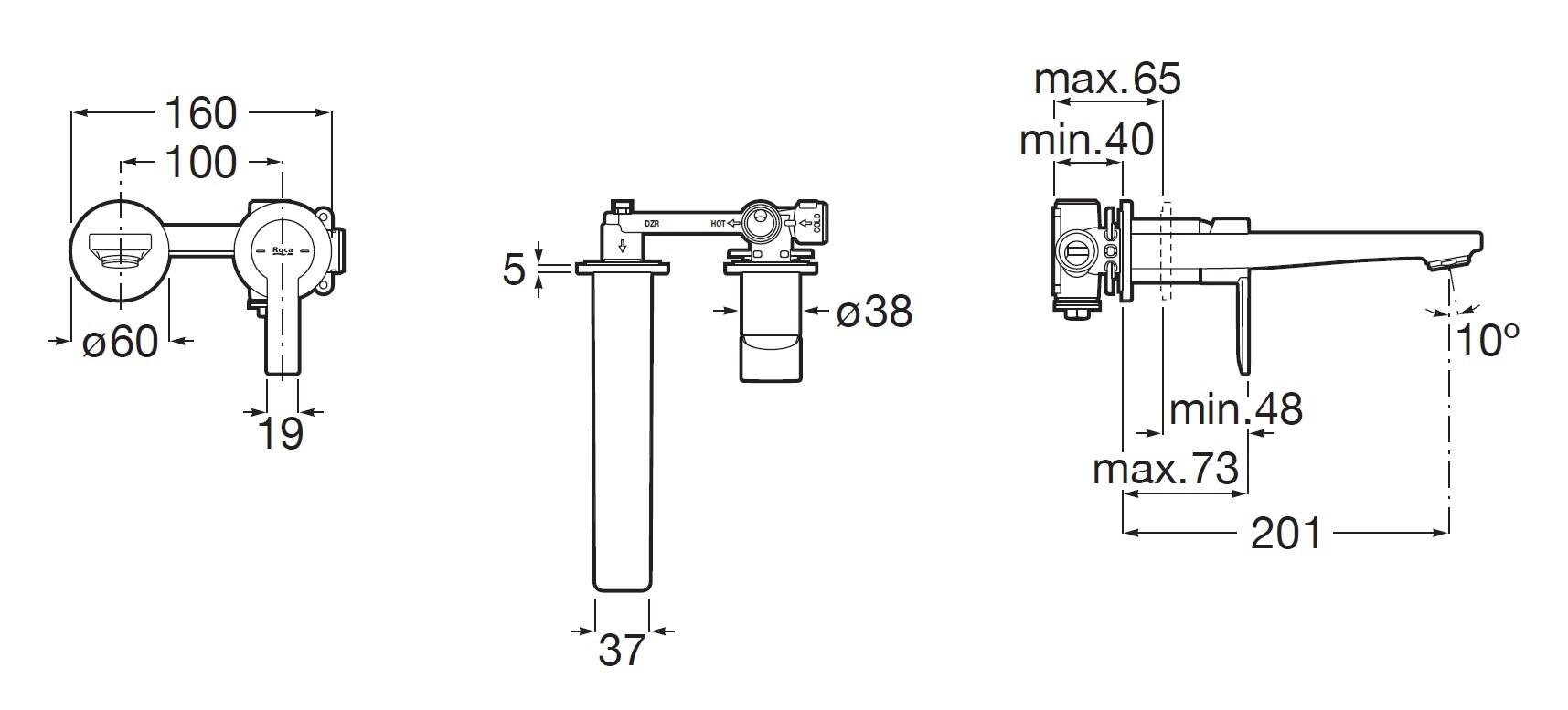Grifo de lavabo empotrado ROCA Alpine monomando negro mate. Antical. Latón. Caño de 20.1 cm - 3