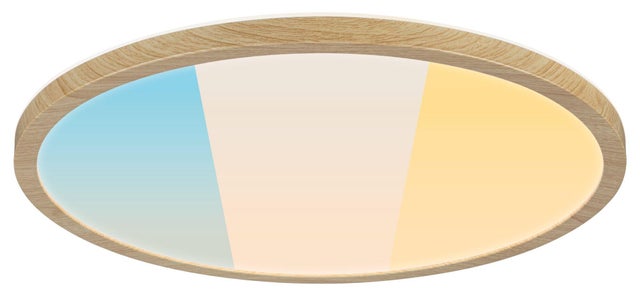 Panneau LED salle de bain Atria shine D.40 cm blanc chaud/neutre, bois PAULMANN