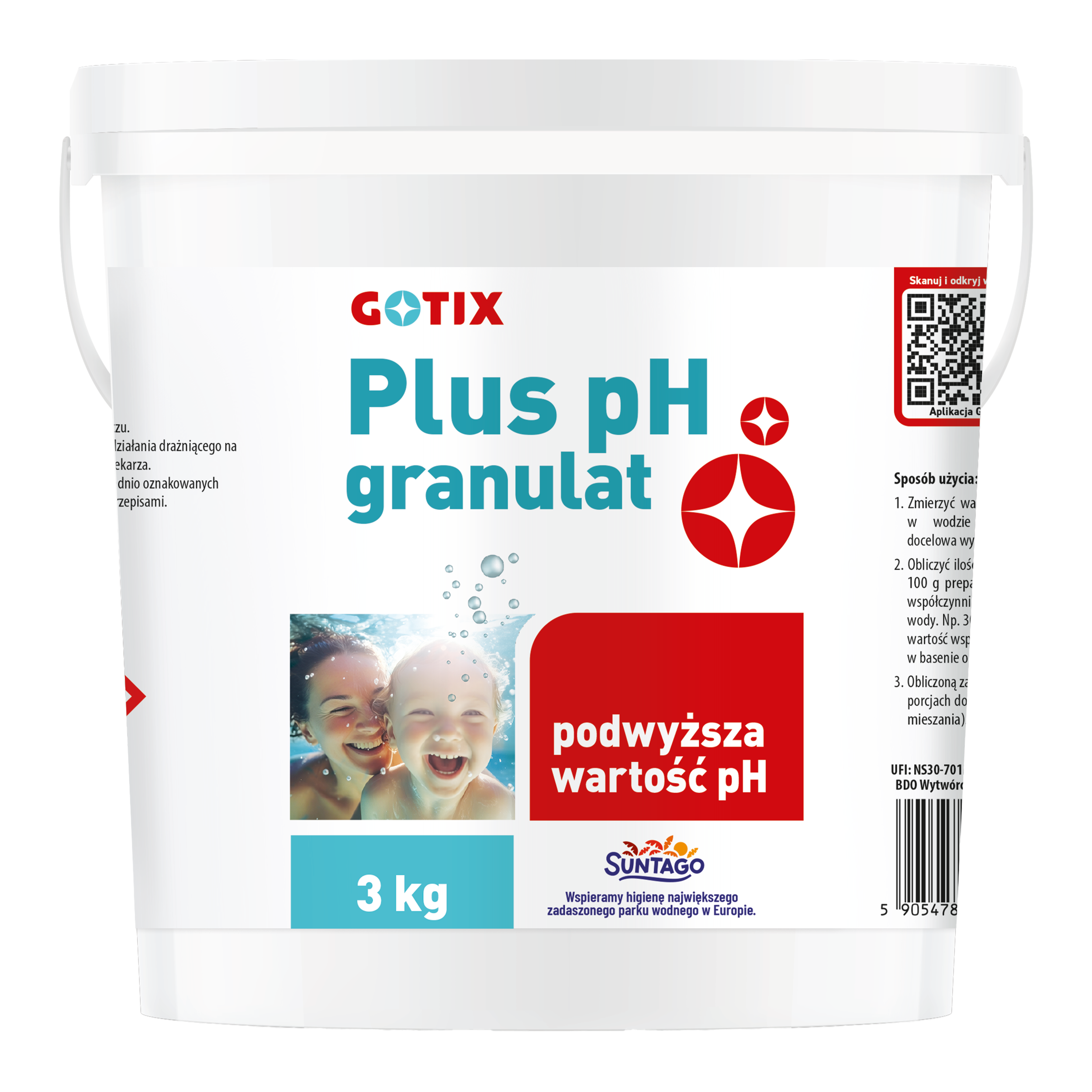 Granulat do podwyższania pH w wodzie basenowej 3kg Gotix pH+