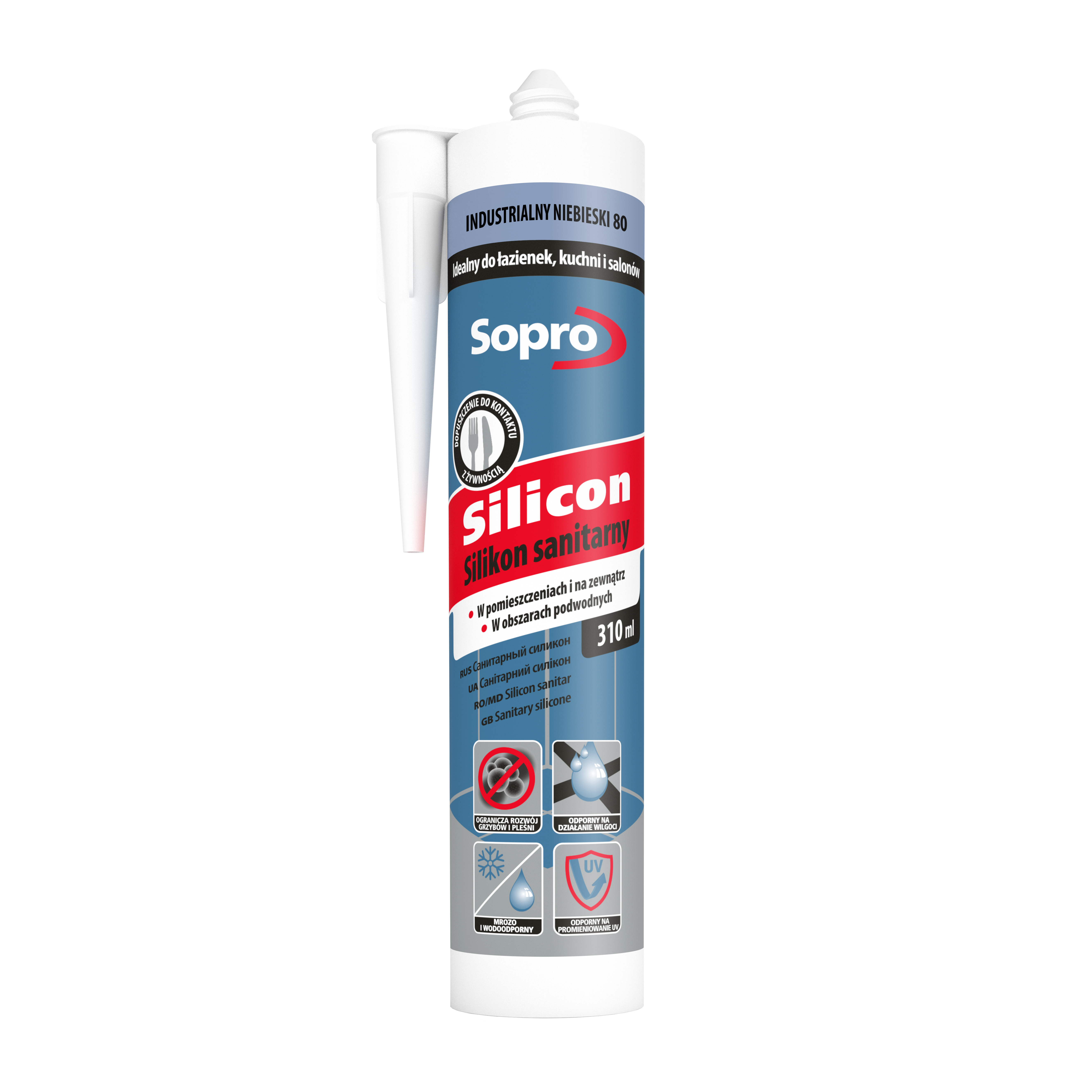 Silikon sanitarny 310 ml Industrialny niebieski 80 Sopro - 2