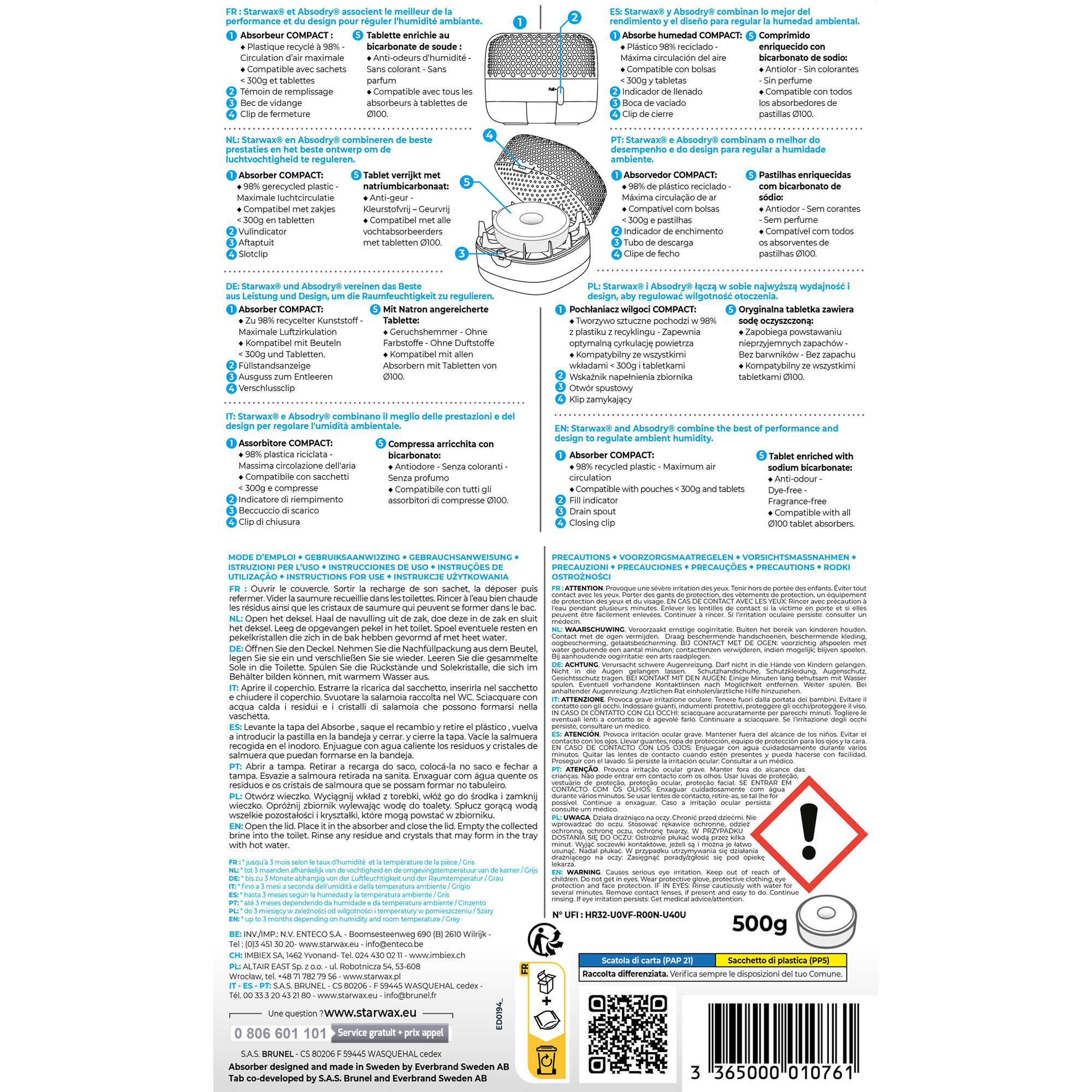 Absorbeur d'humidité STARWAX Compact gris avec 1 recharge 500g, 15 m² - 5