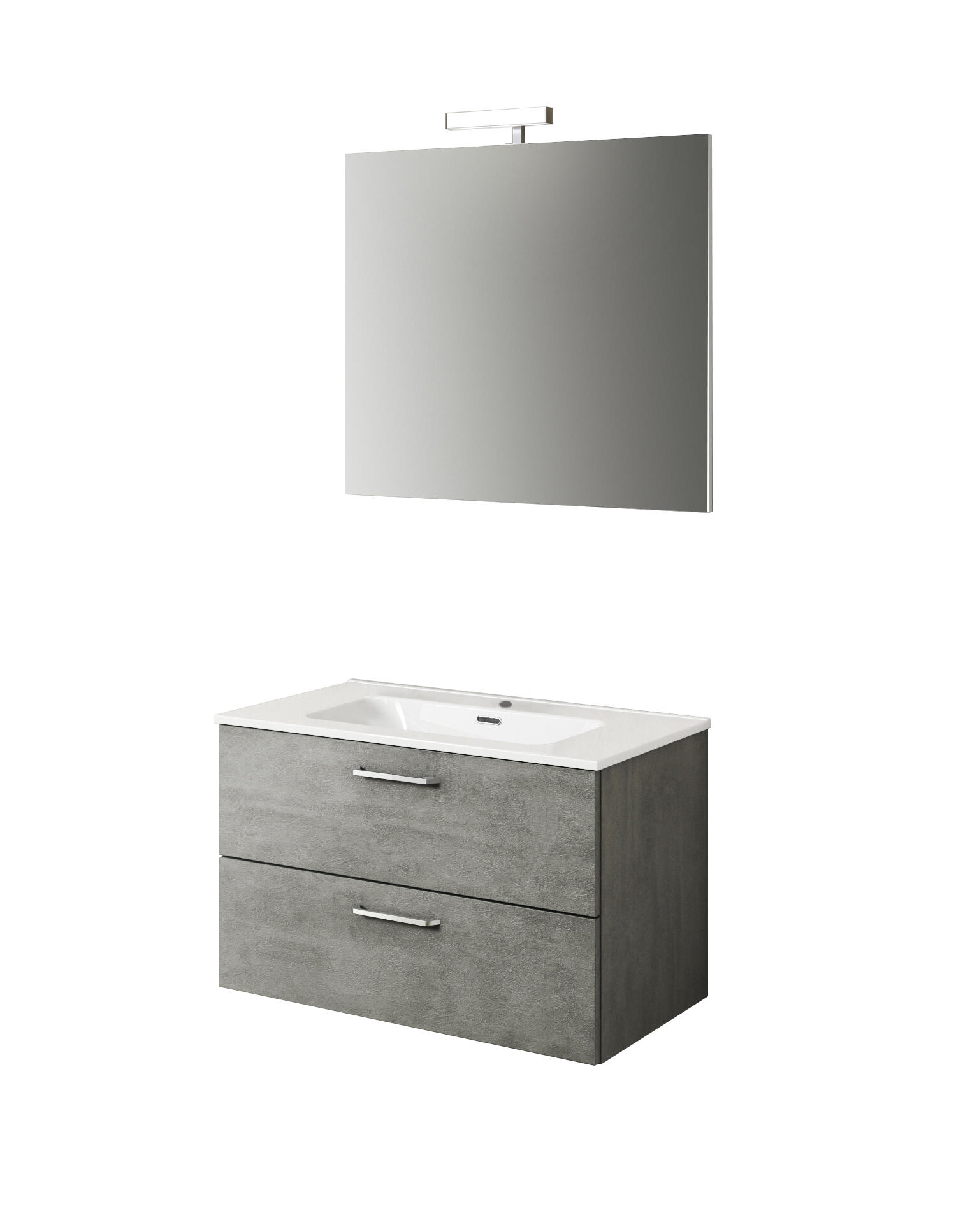 Mobile bagno sospeso con lavabo e specchio e illuminazione L 80 x H 55 x P 45.5 cm cemento 2 cassetti per vasca centrale Noa - 3