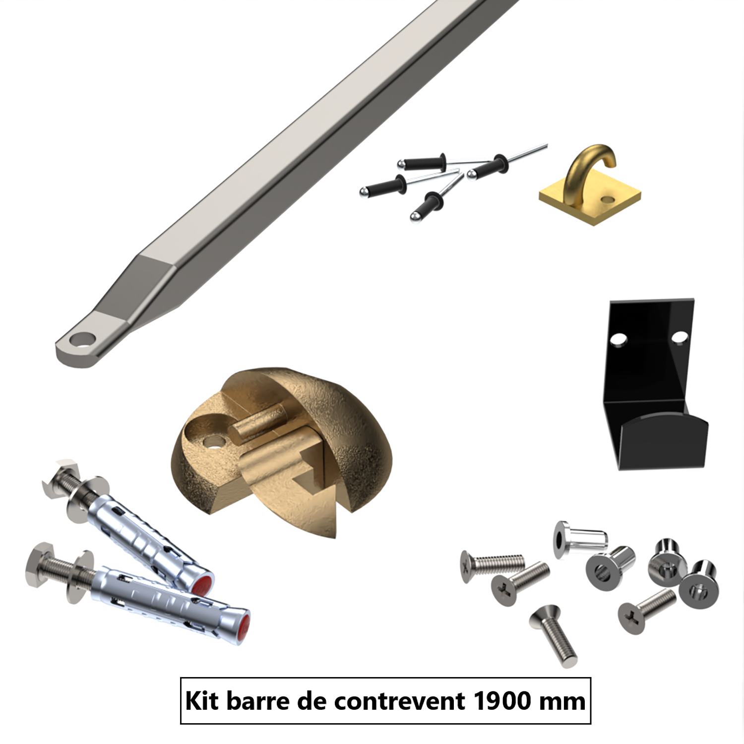 Barre de contreventement en inox, longueur 190cm - 2
