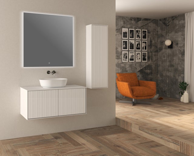 Mobile da bagno sospeso sotto lavabo Domino di Baden Haus L 100 x H 43 x P 46 cm bianco opaco cannettato, 2 cassetti
