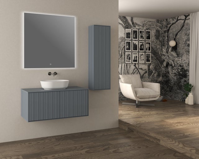 Colonna per mobile bagno Domino di Baden Haus 1 anta P 20 x L 35 x H 115 cm blu avio pvc cannettato