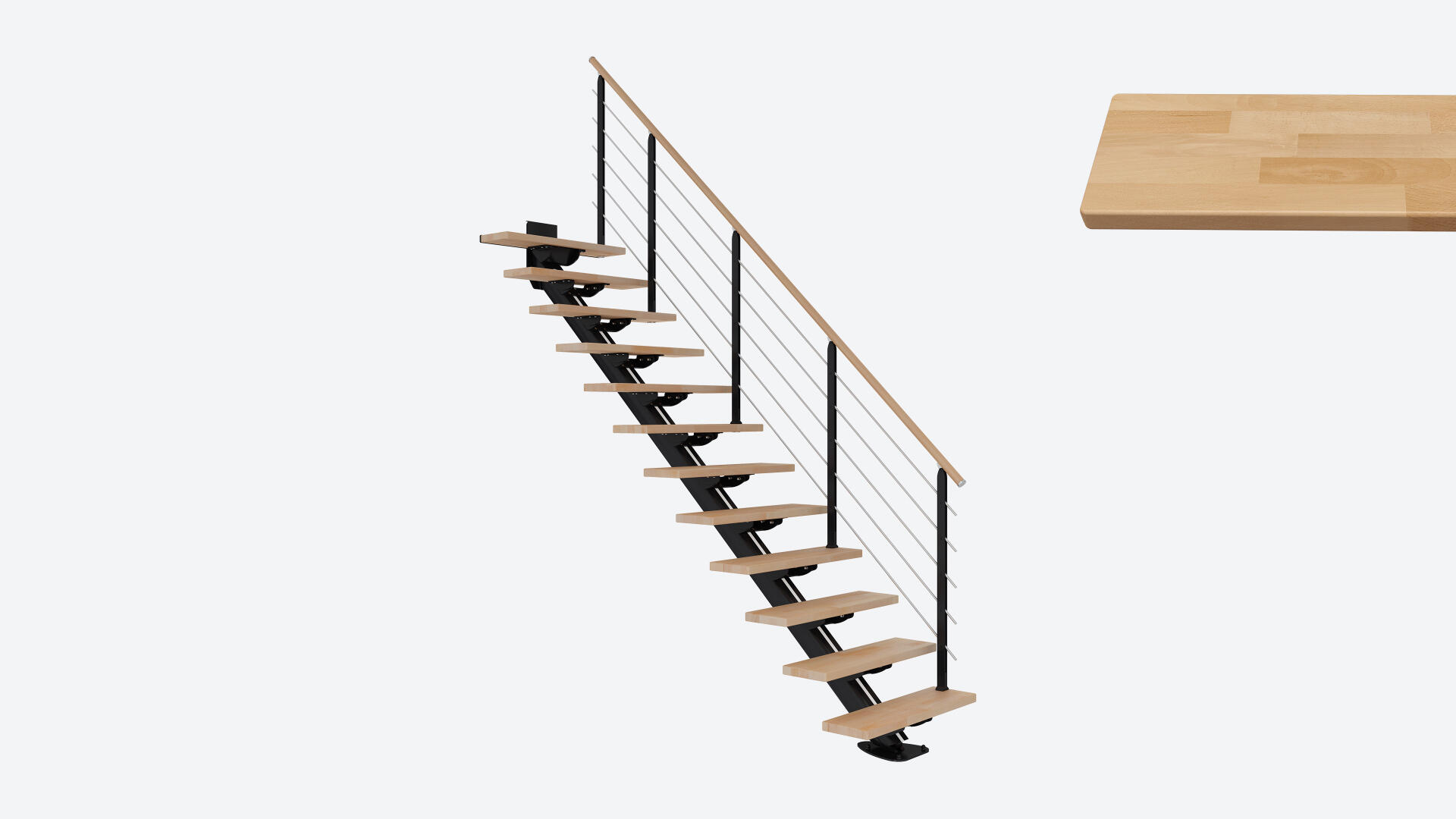 Escalier droit aluminium noir 12 marches hêtre, Sydney design - 2