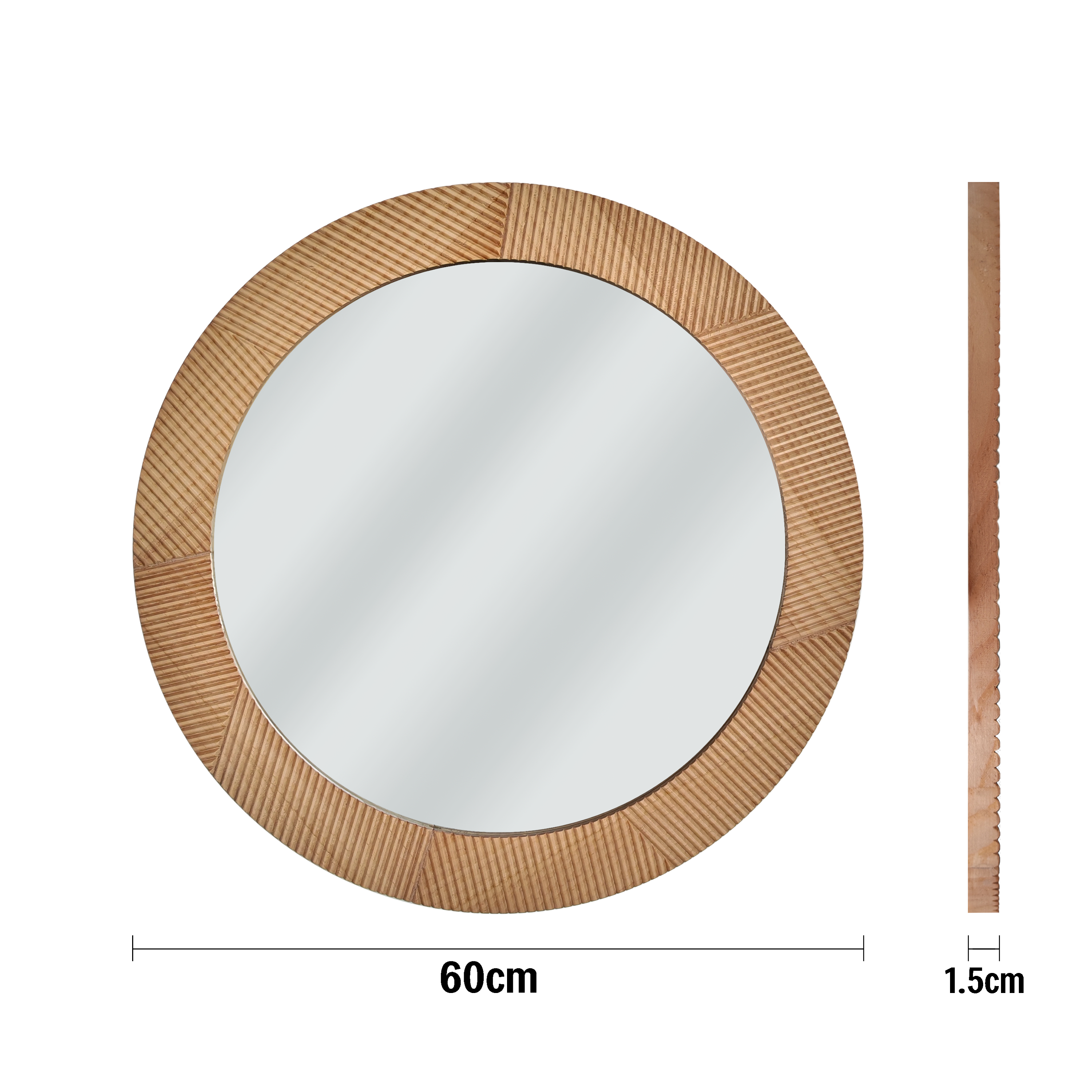 Espejo enmarcado de pared redondo Gravy madera natural mate INSPIRE de 60 cm de diámetro - 3