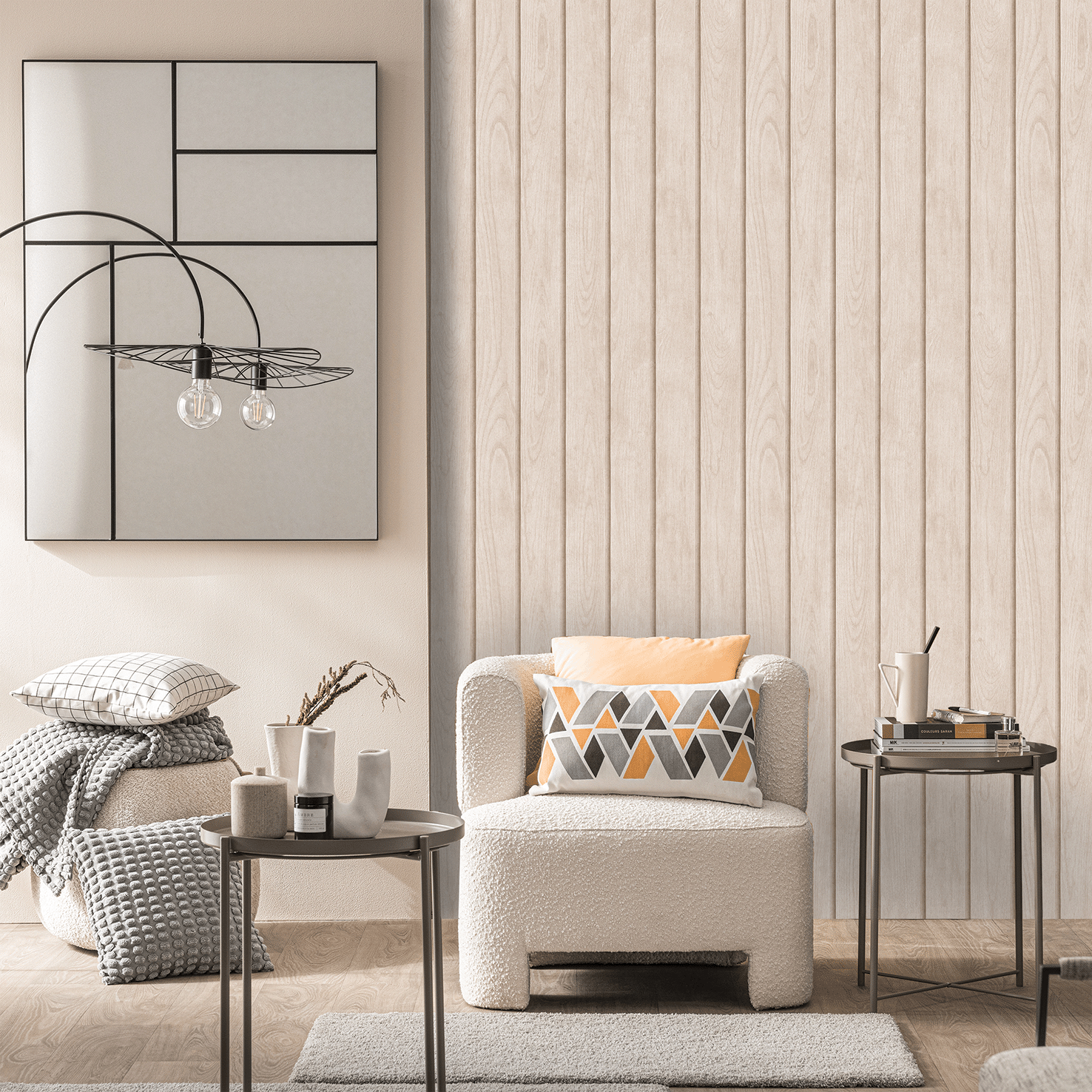 Papel pintado vinilo aplicación cola en pared Liso Woody wood beige  INSPIRE 53cmx10.05m superlavable - 2